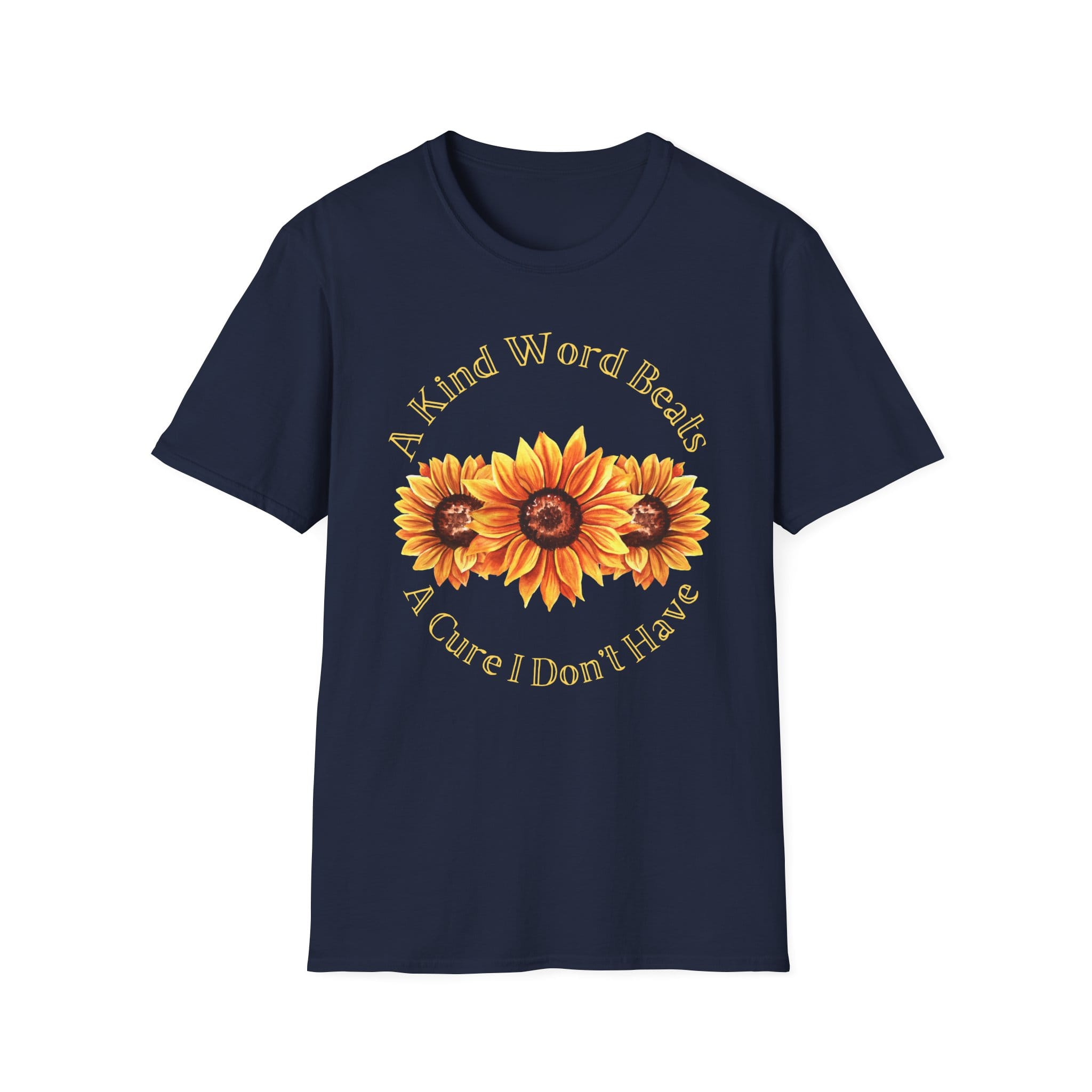 Navy Blue Short Sleeve Tee Kind Word Cure Sunflower
