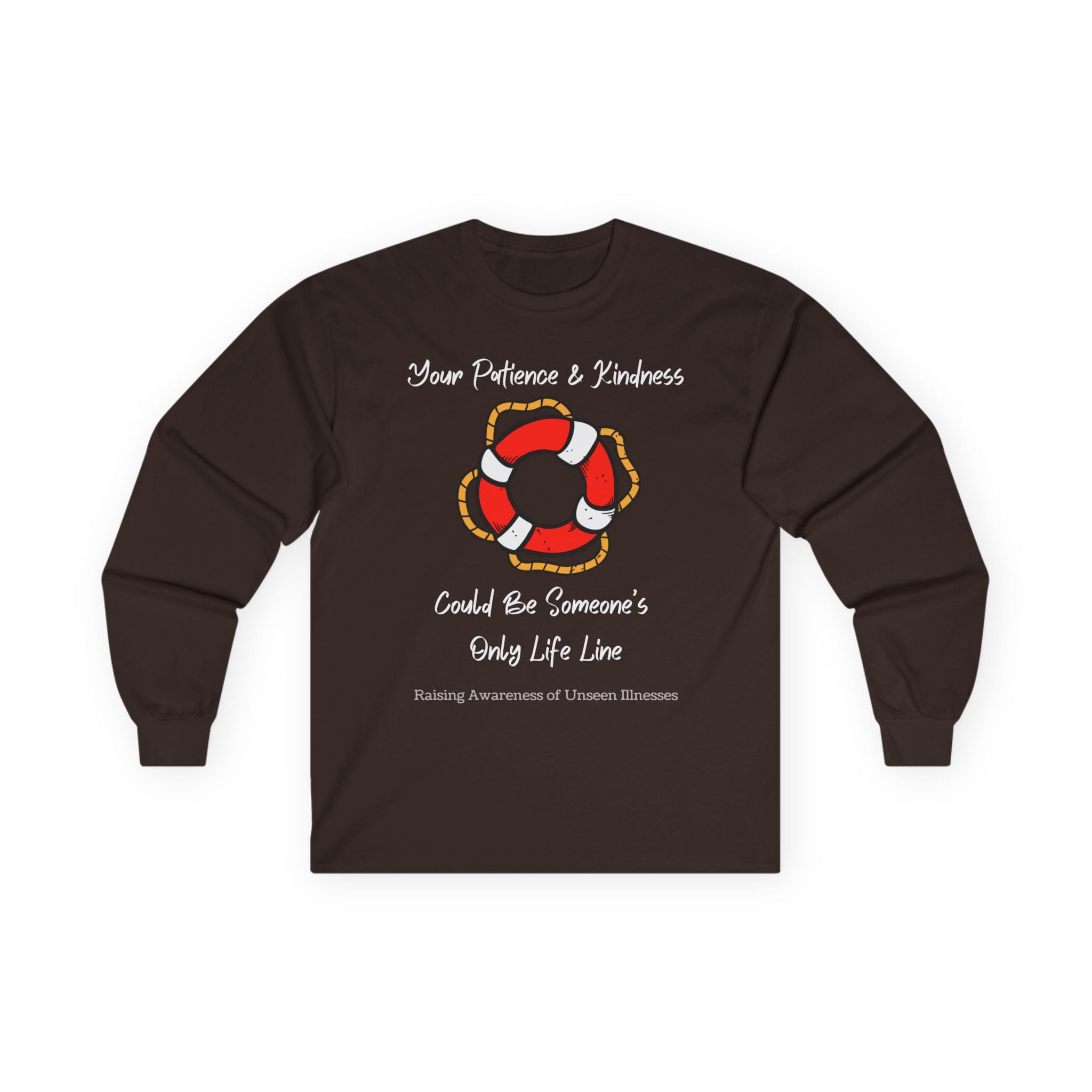 Dark Chocolate Long Sleeve Tee Patience & Kindness Lifeline