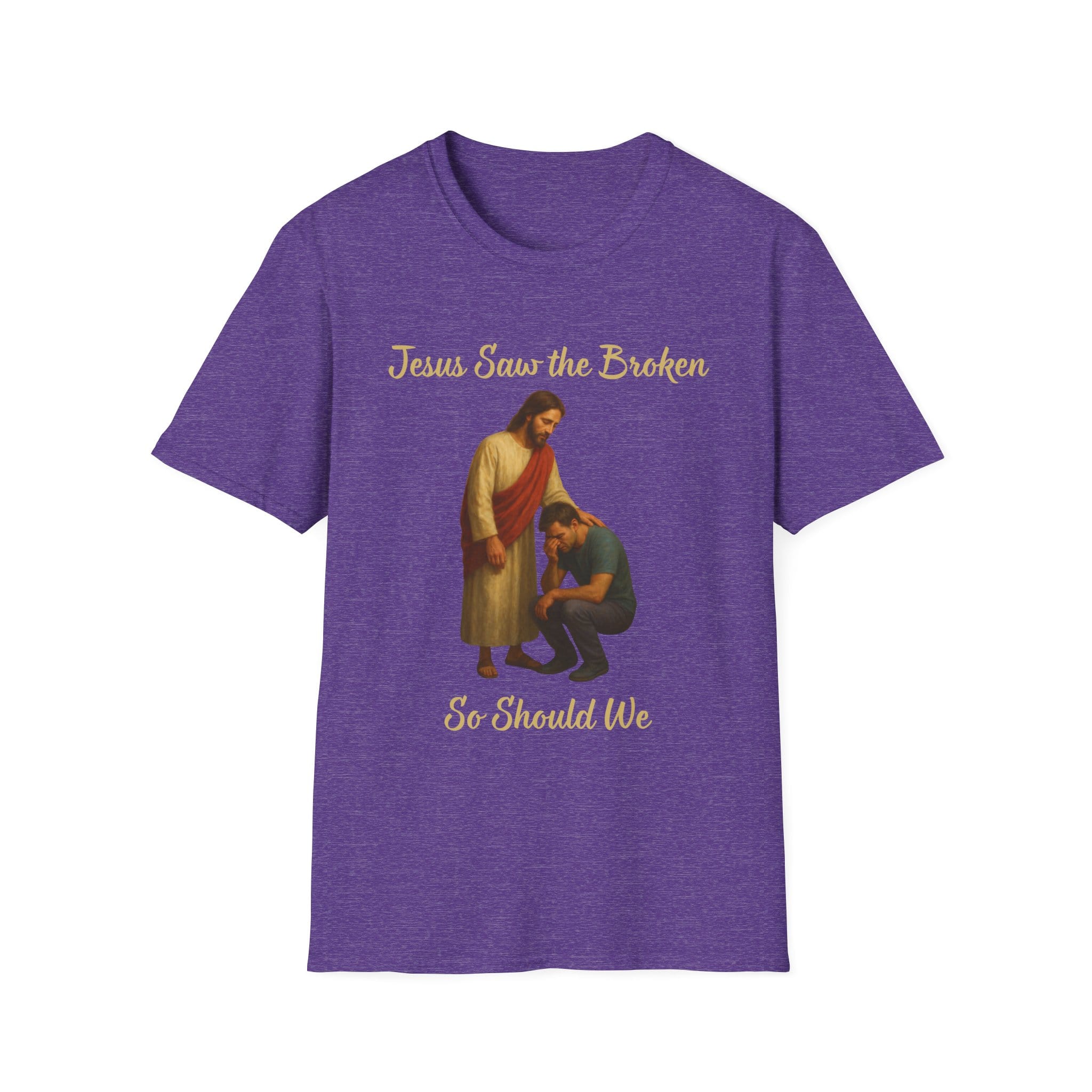 Heather Purple Short Sleeve Tee Jesus Saw the Broken Man