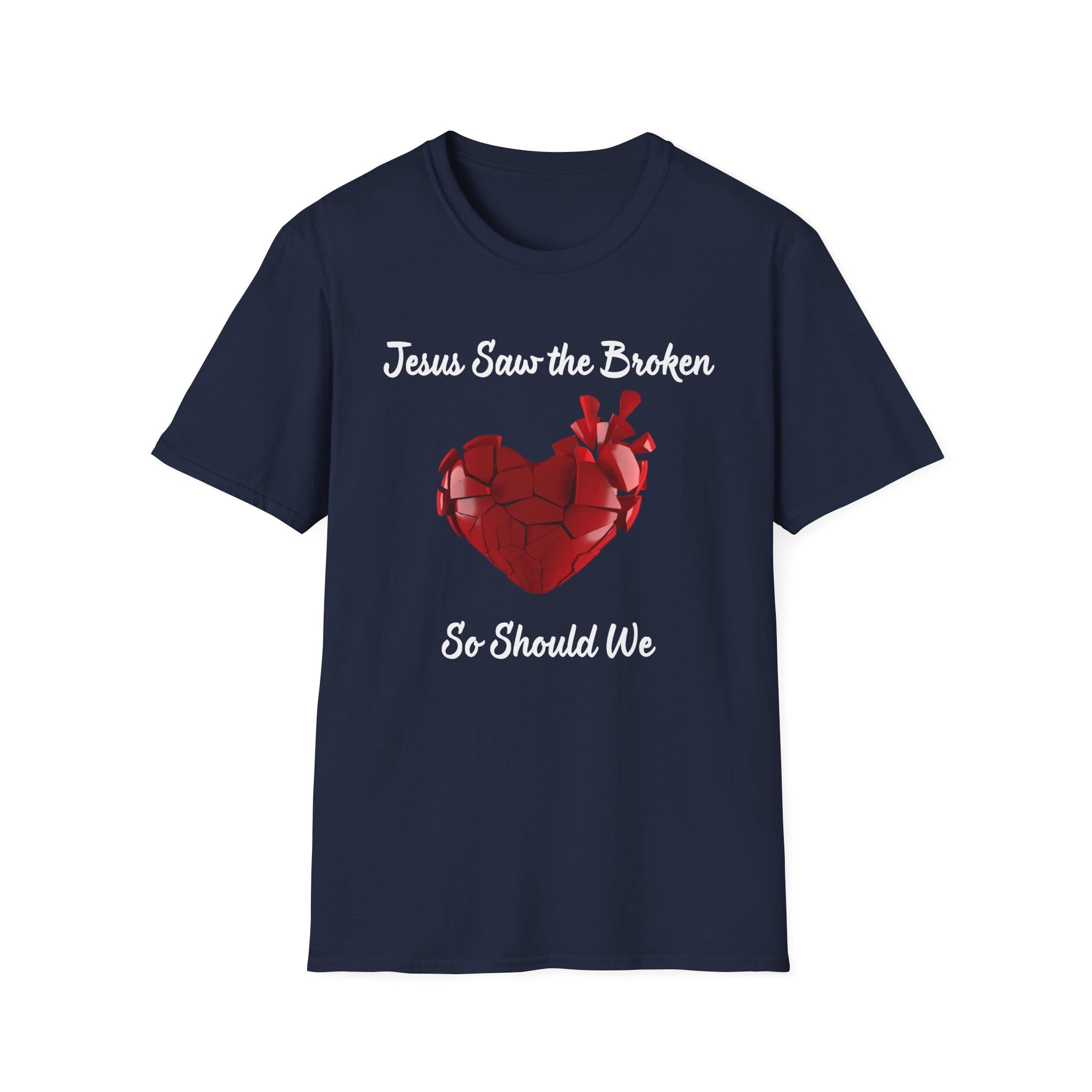 Navy Blue Short Sleeve Tee Jesus Saw the Broken Hearted