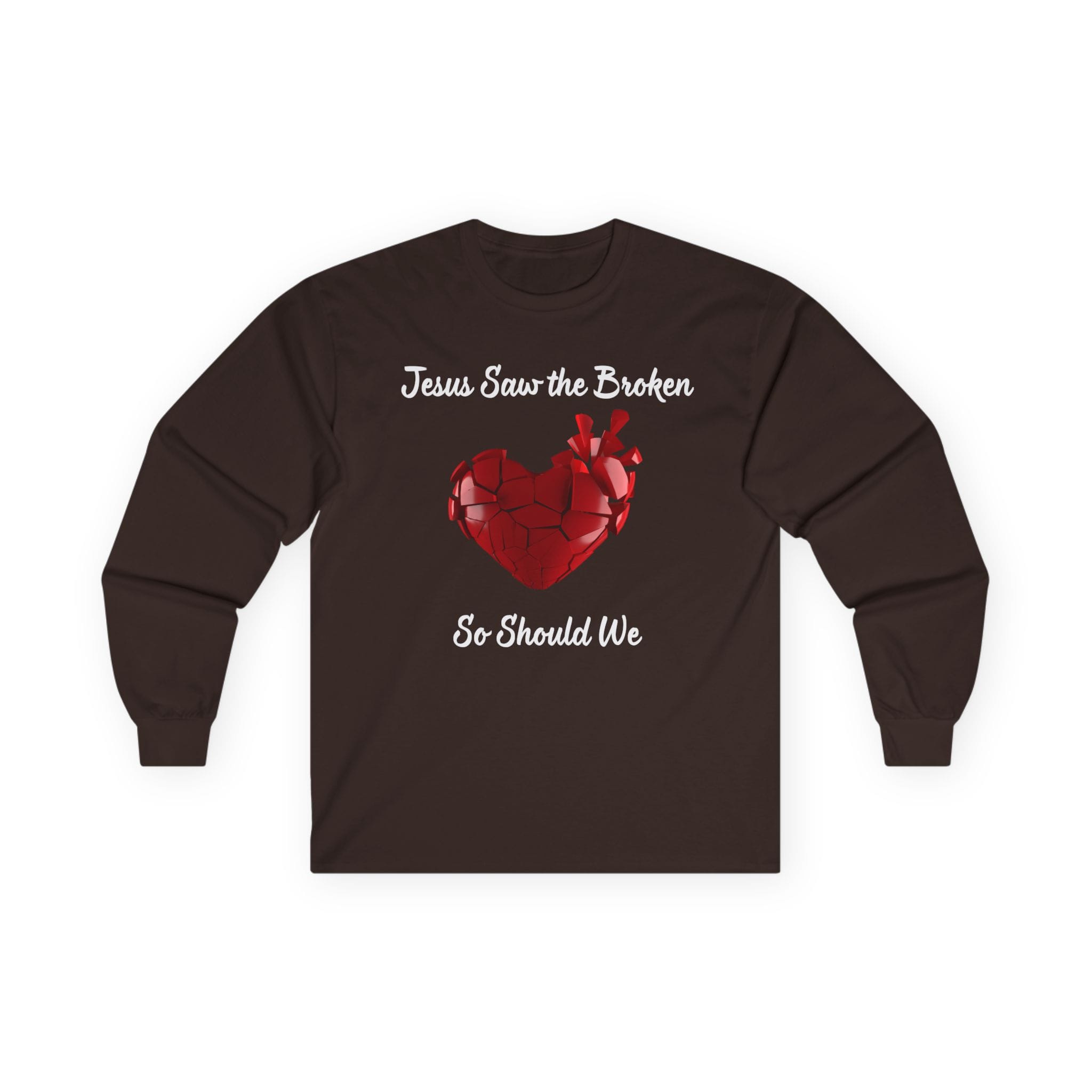 1110181880346050236_2048.jpeg Dark Chocolate Long Sleeve Tee Jesus Saw the Broken Hearted