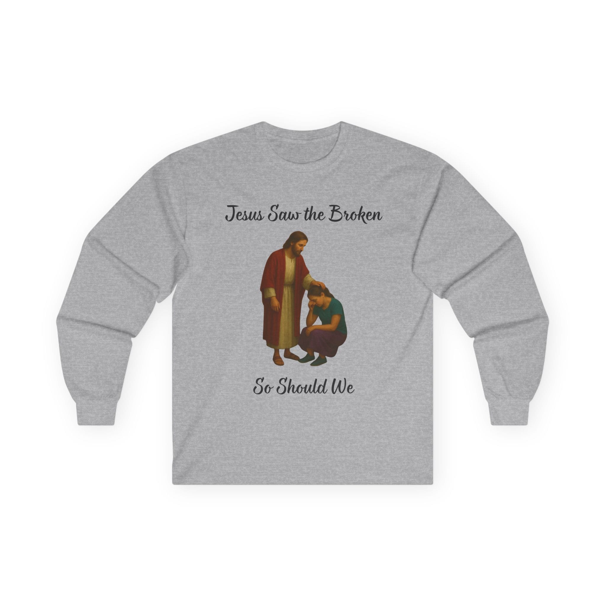 Sport Gray Long Sleeve Tee Jesus Saw the Broken Woman