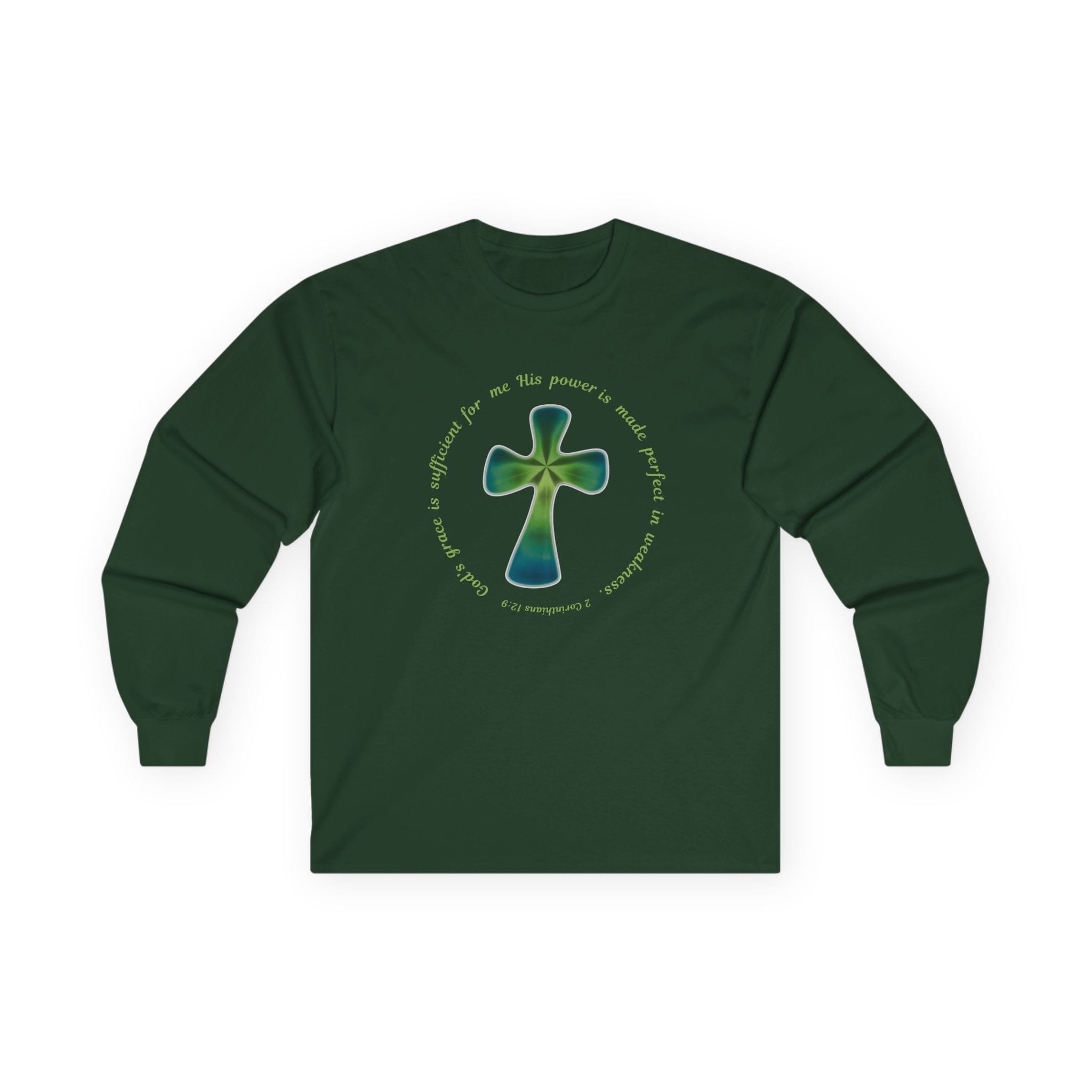 Forest Green Long Sleeve Tee Faith over Fatigue Cross