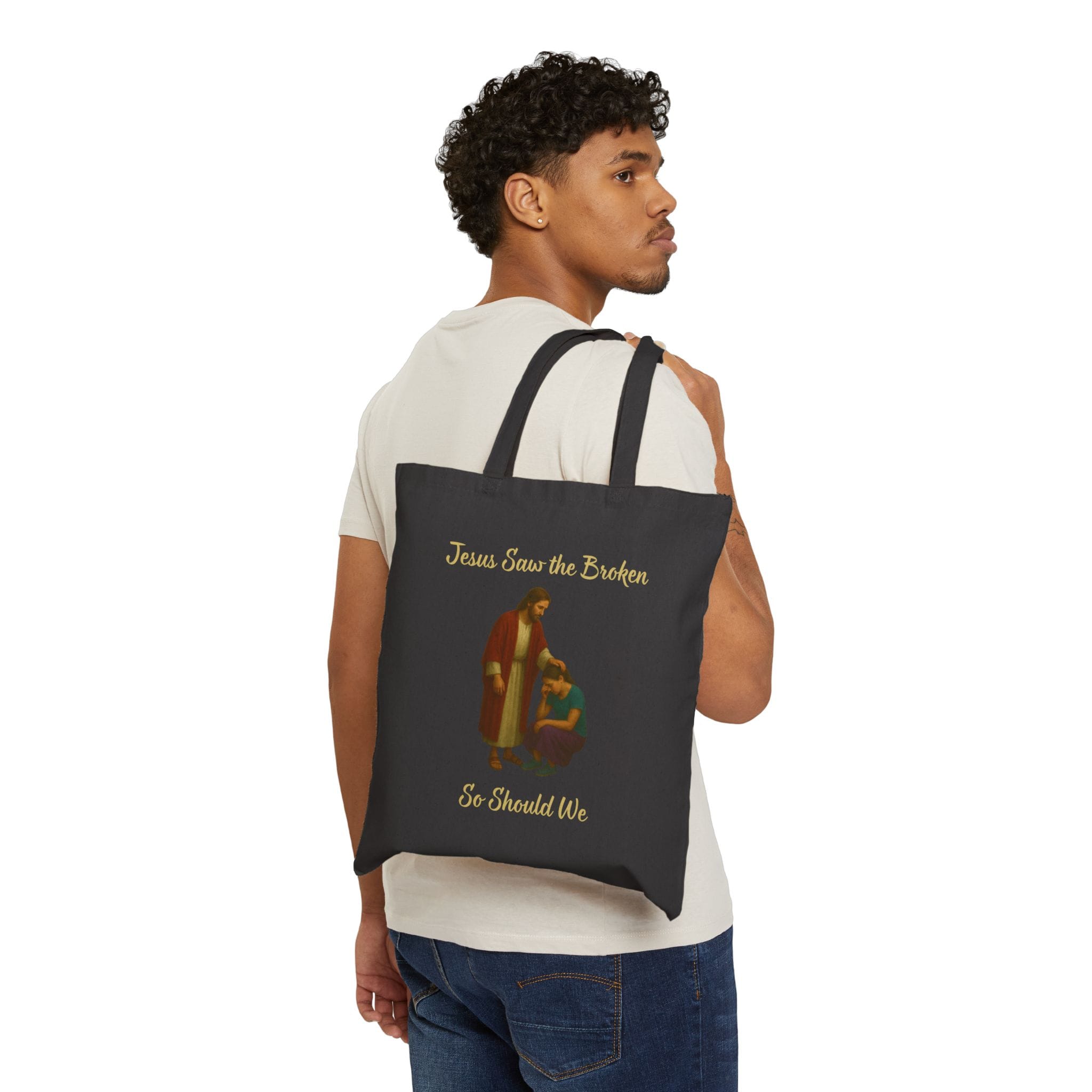 Black Canvas Tote Jesus Saw the Broken Woman