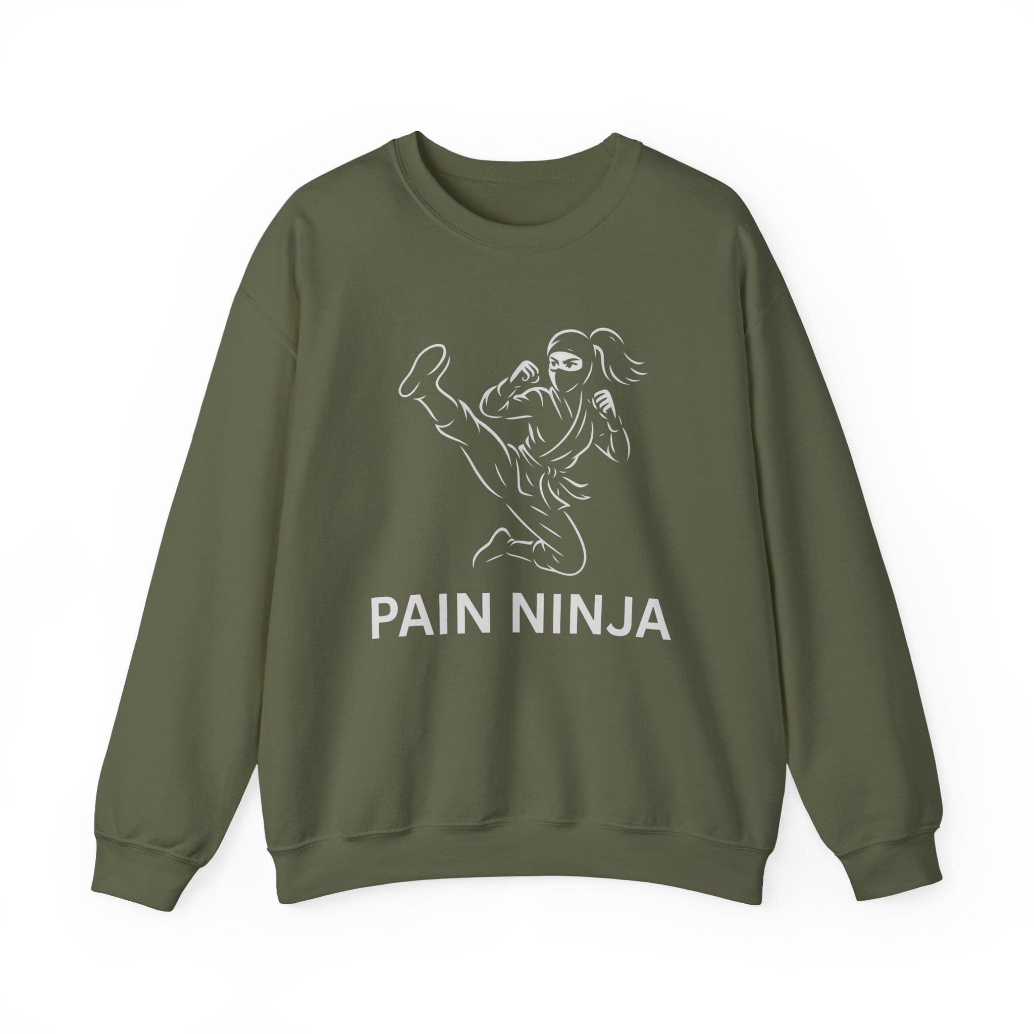 Military Green Sweatshirt Pain Ninja Kick Woman