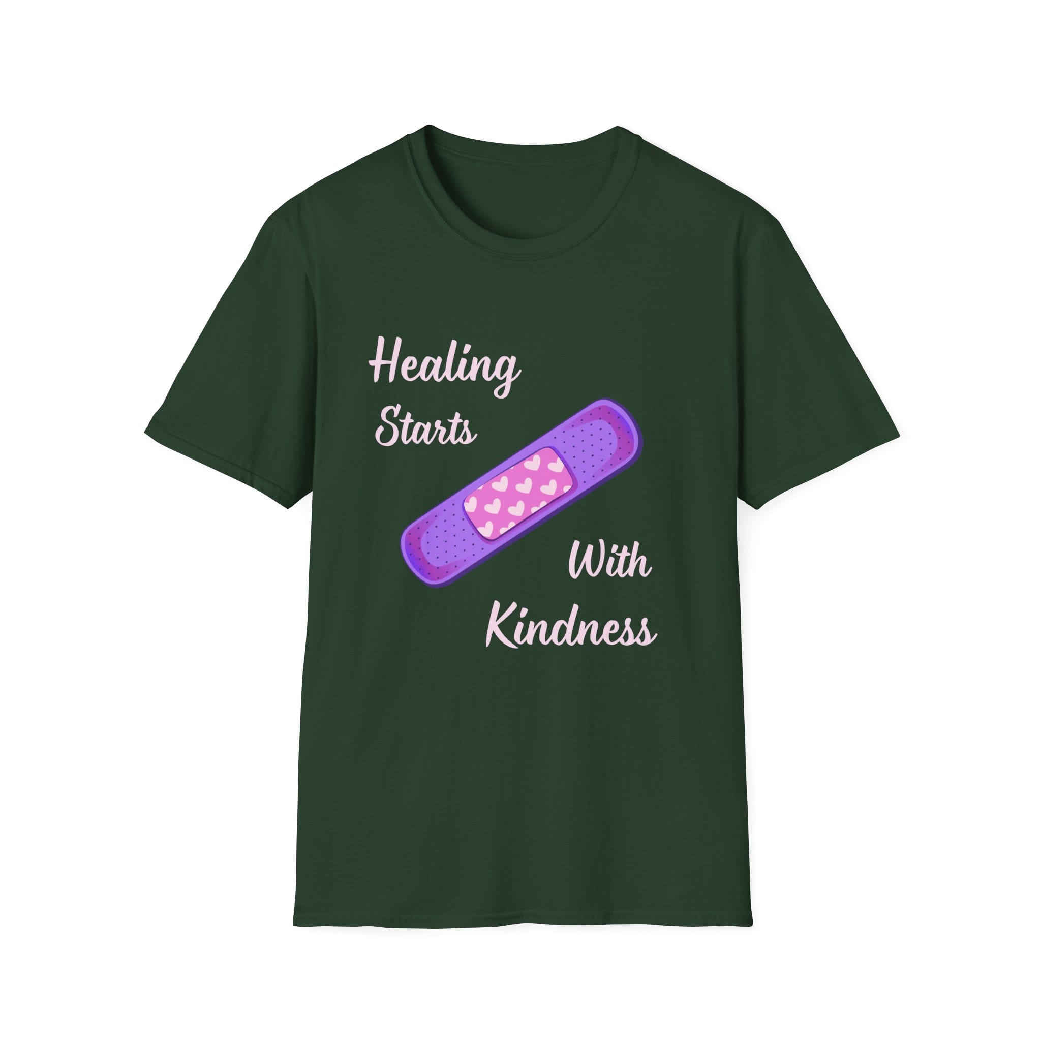 Forest Green Short Sleeve Tee Healing Kindness Bandaid
