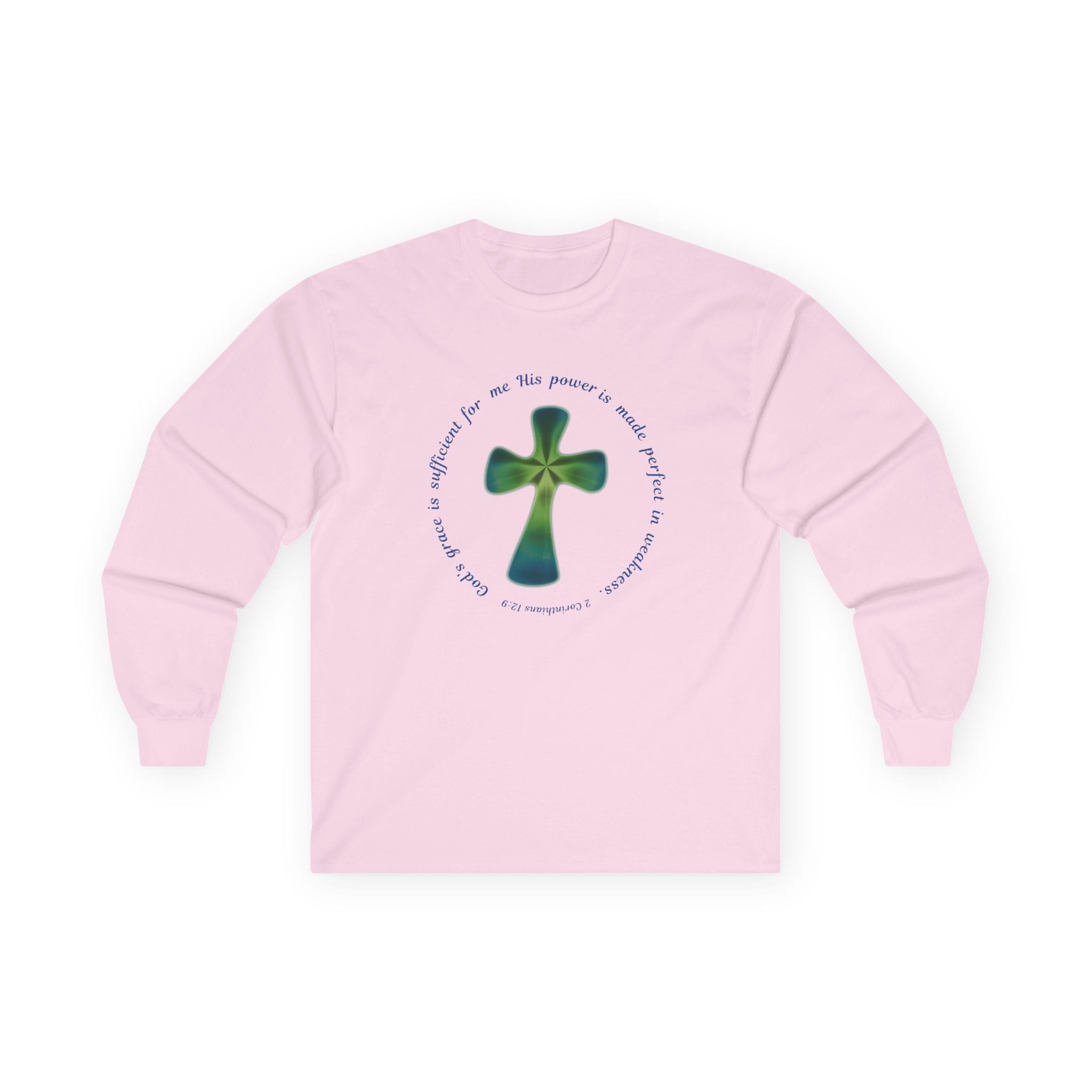 Light Pink Long Sleeve Tee Faith over Fatigue Cross