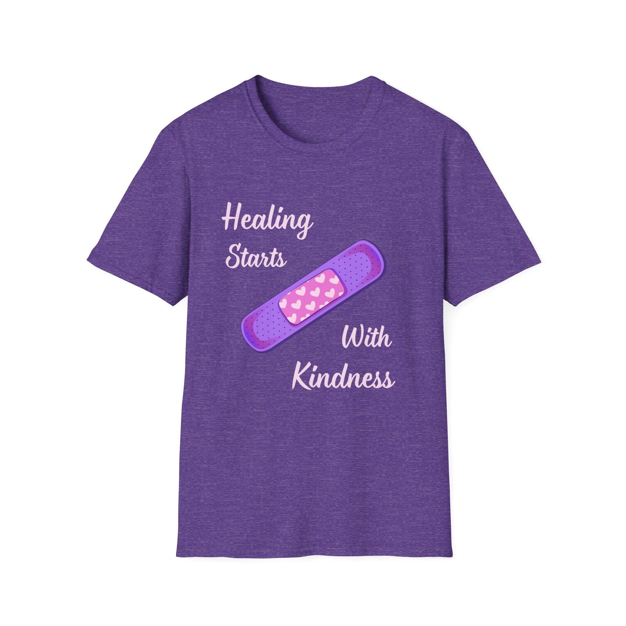 Heather Purple Short Sleeve Tee Healing Kindness Bandaid