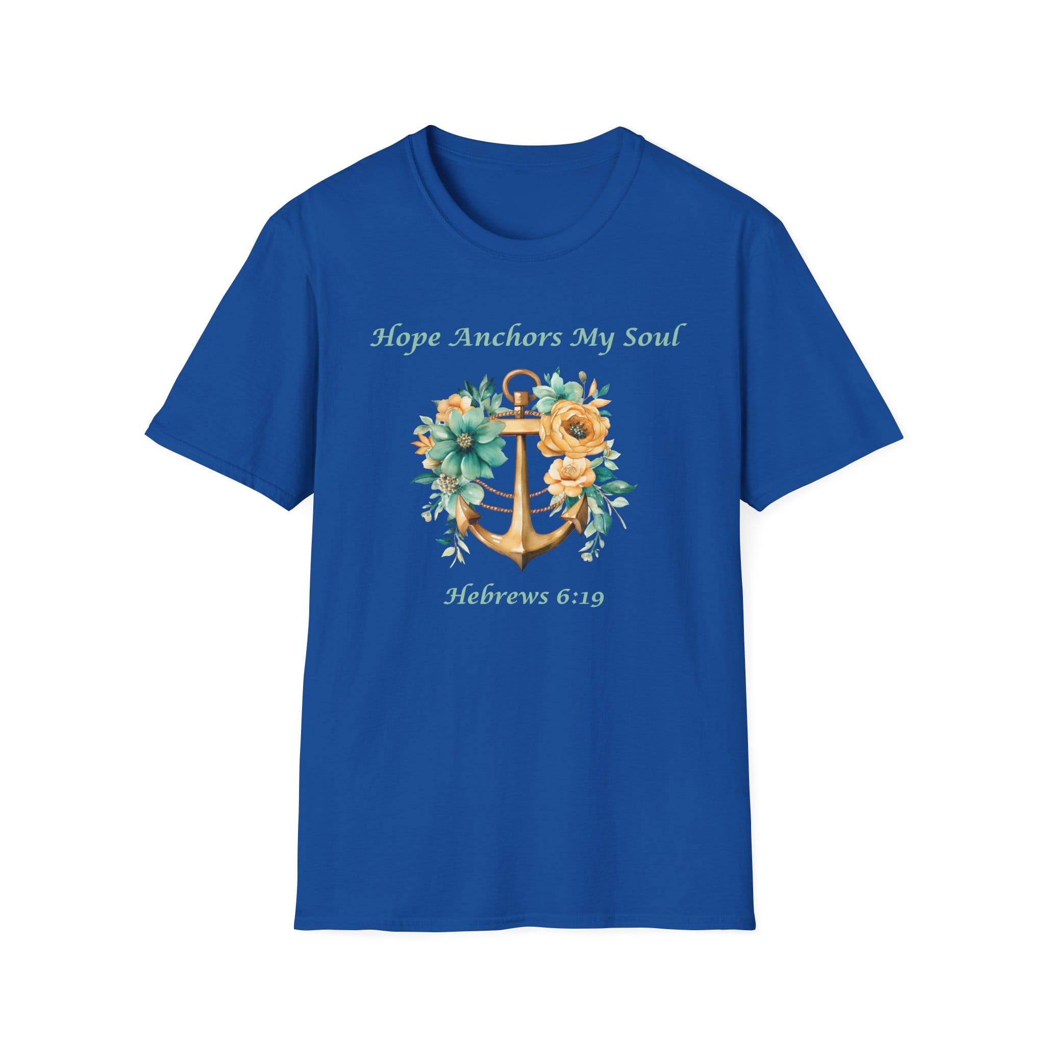 Royal Blue Short Sleeve Tee Hope Anchors My Soul Floral