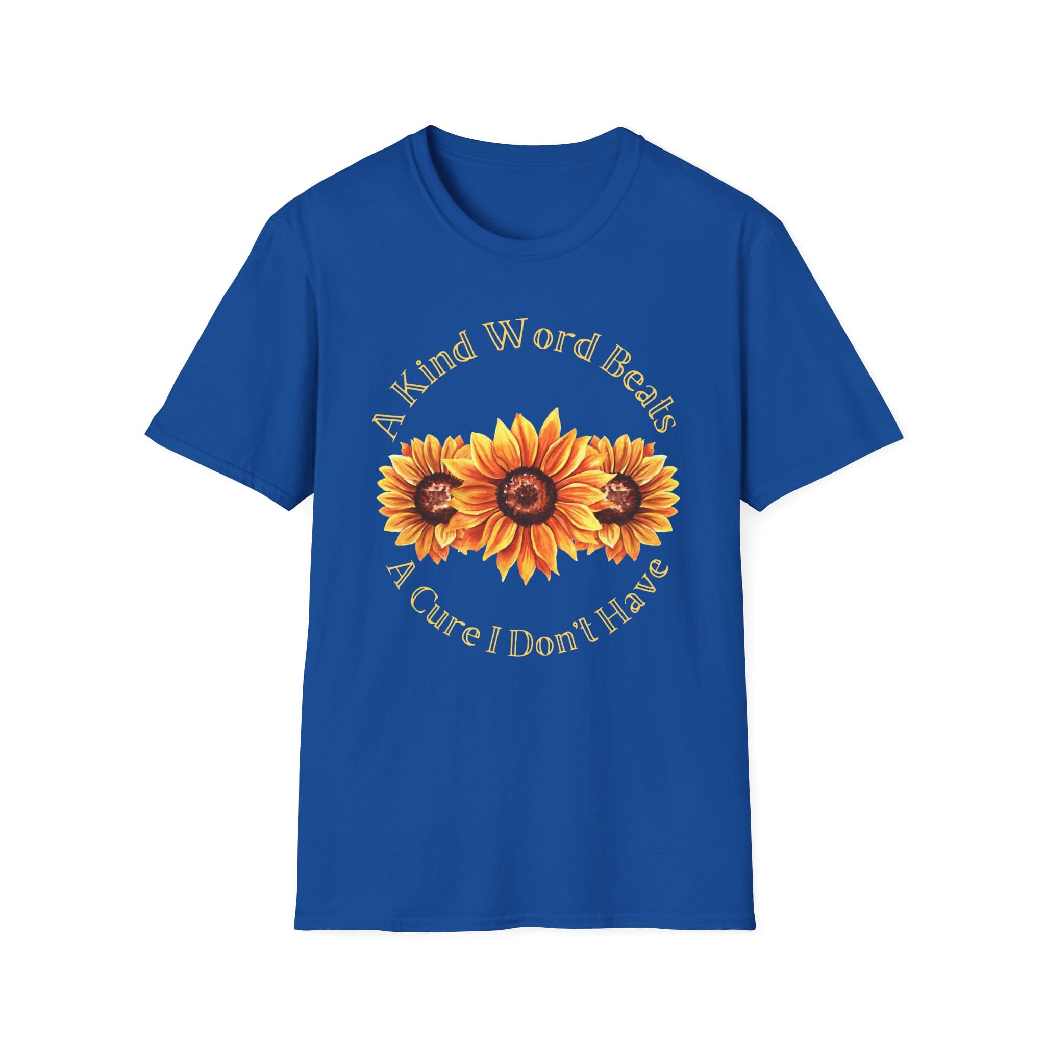 Royal Blue Short Sleeve Tee Kind Word Cure Sunflower