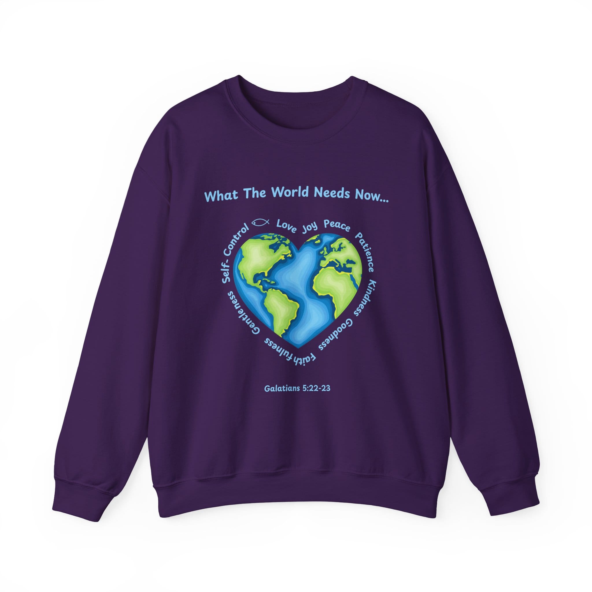 Purple Sweatshirt What the World Needs Earth Heart