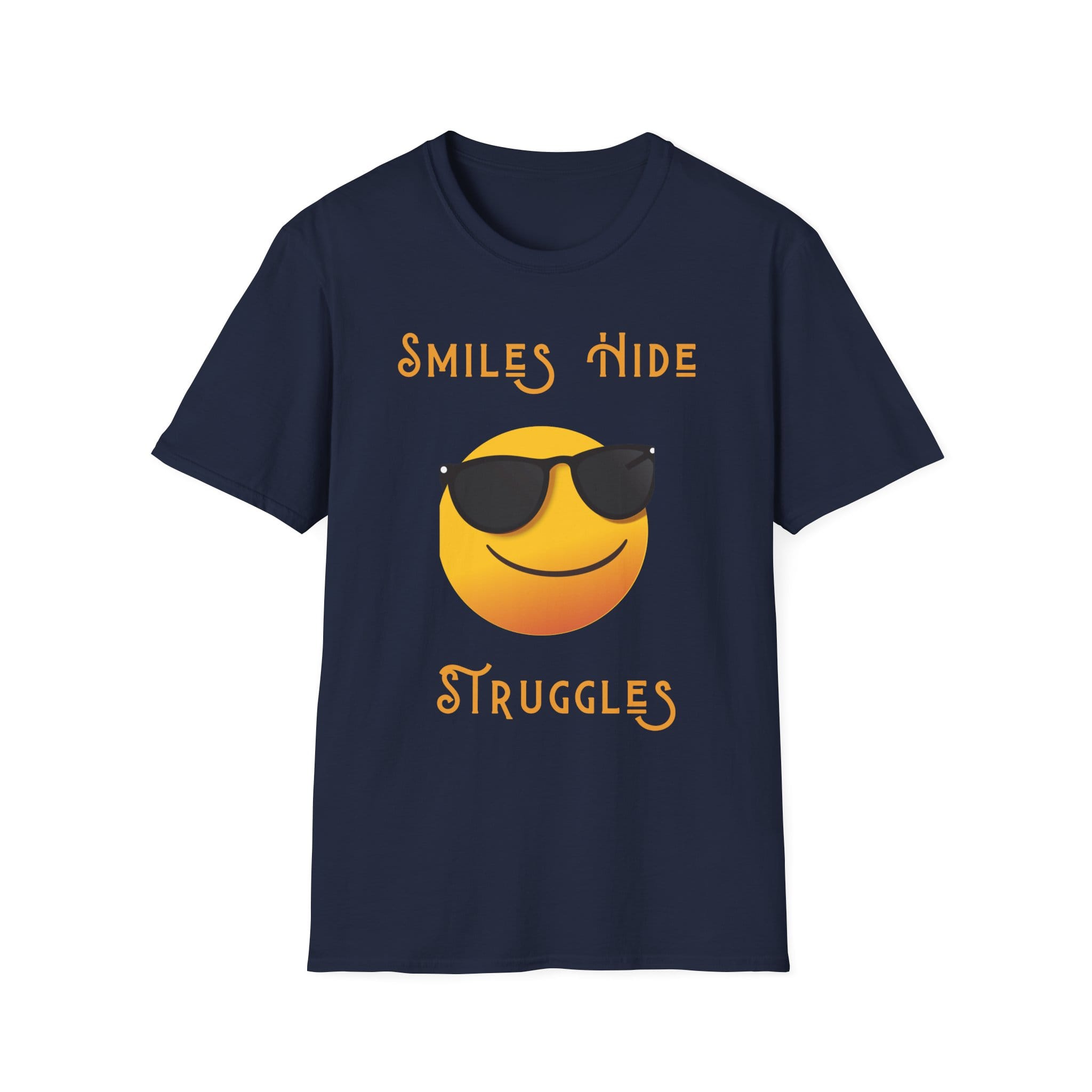 Navy Blue Short Sleeve Tee Smiles Hide Struggles