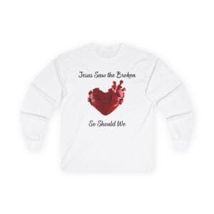 White Long Sleeve Tee Jesus Saw the Broken Hearted