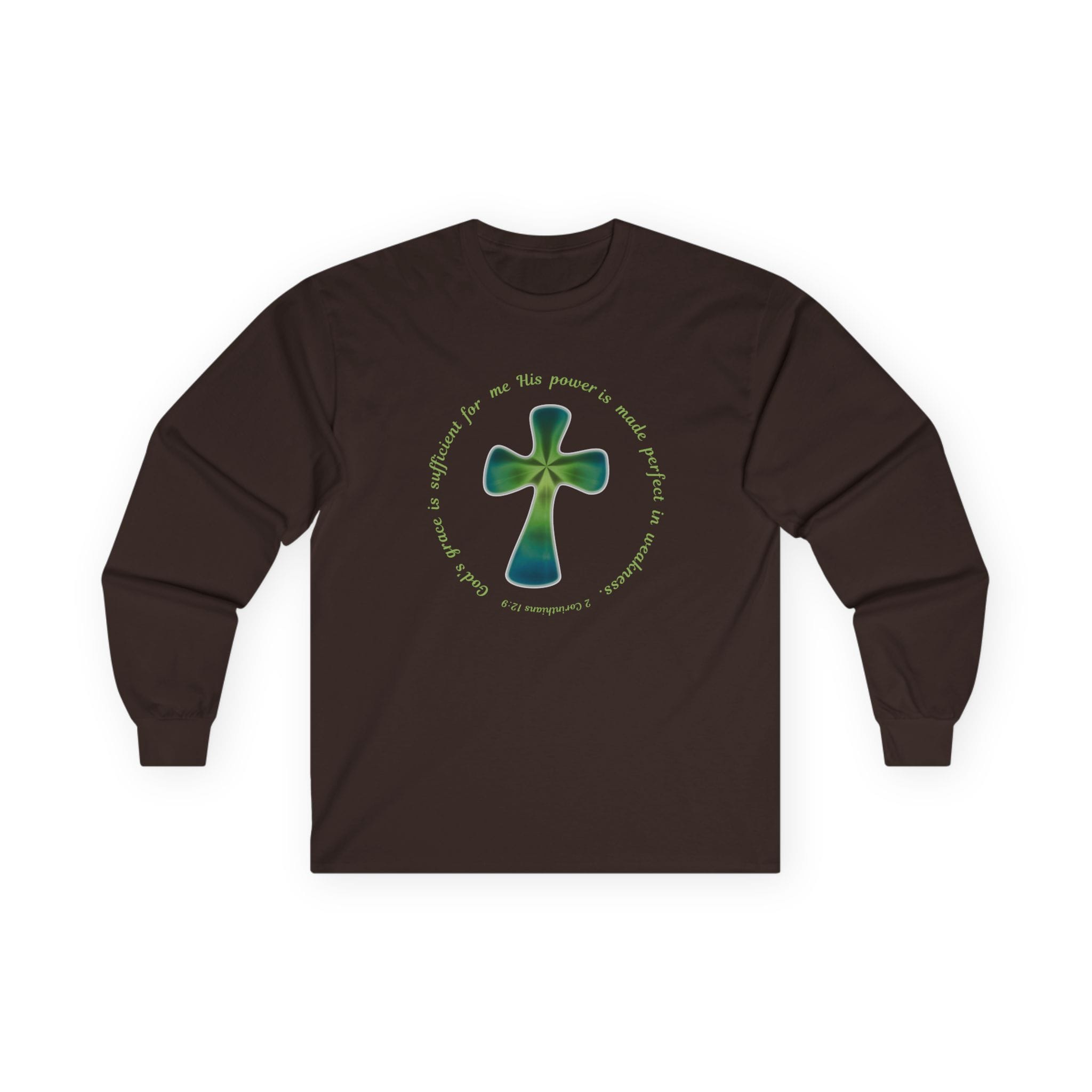 Dark Chocolate Long Sleeve Tee Faith over Fatigue Cross