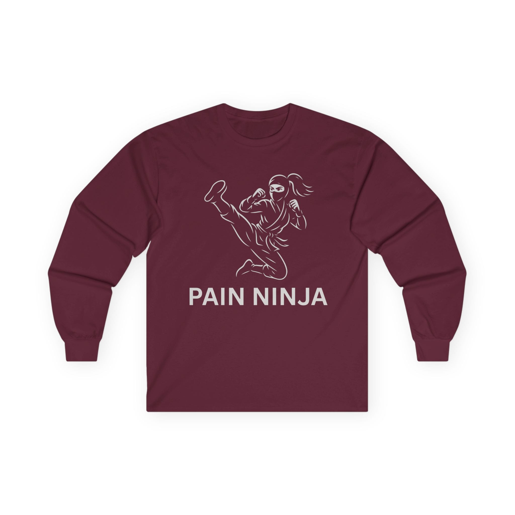 Maroon Long Sleeve Tee Pain Ninja Kick Woman