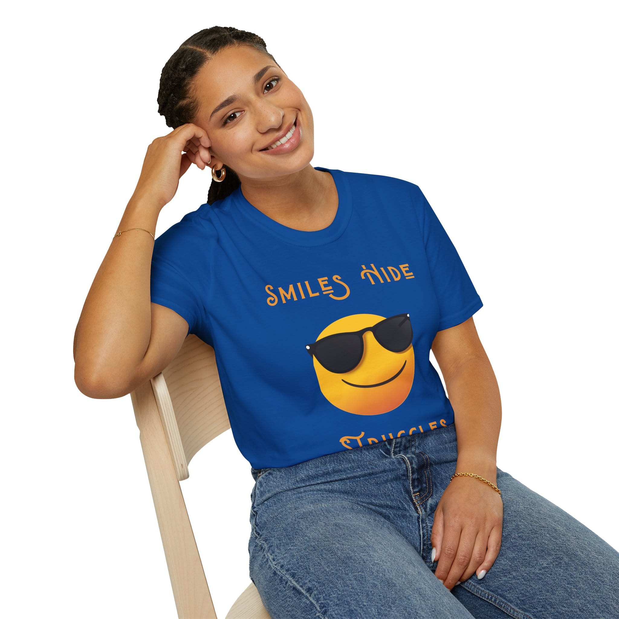 Royal Blue Short Sleeve Tee Smiles Hide Struggles
