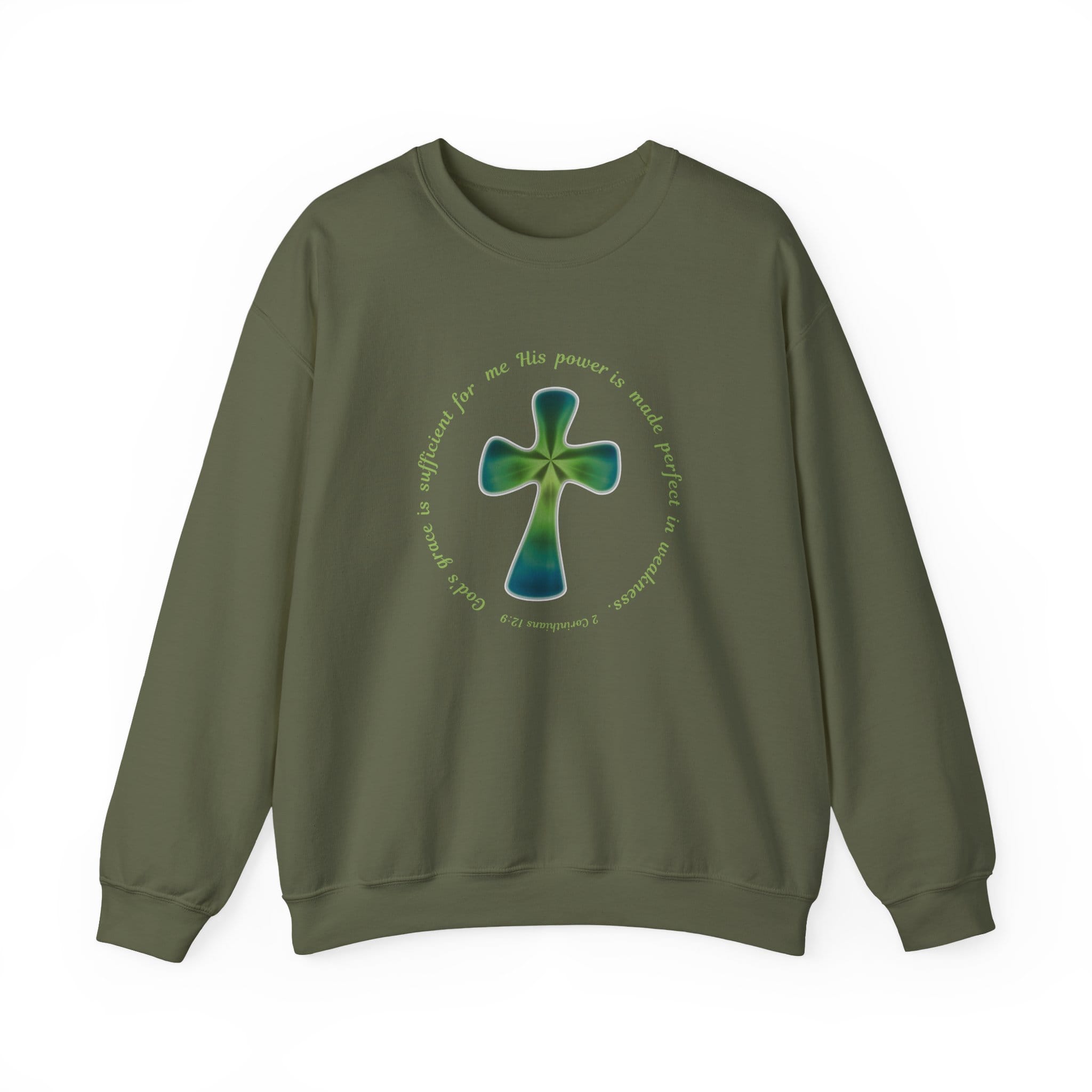 Military Green Sweatshirt Faith over Fatigue Cross