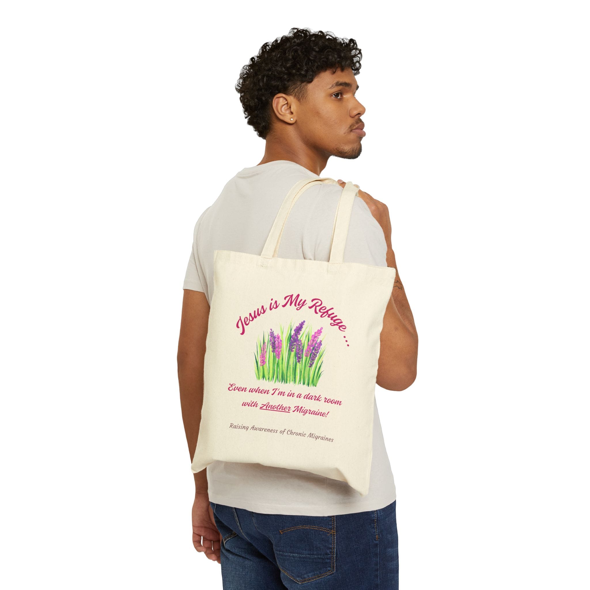 Natural Canvas Tote Jesus is my Refuge Migraine
