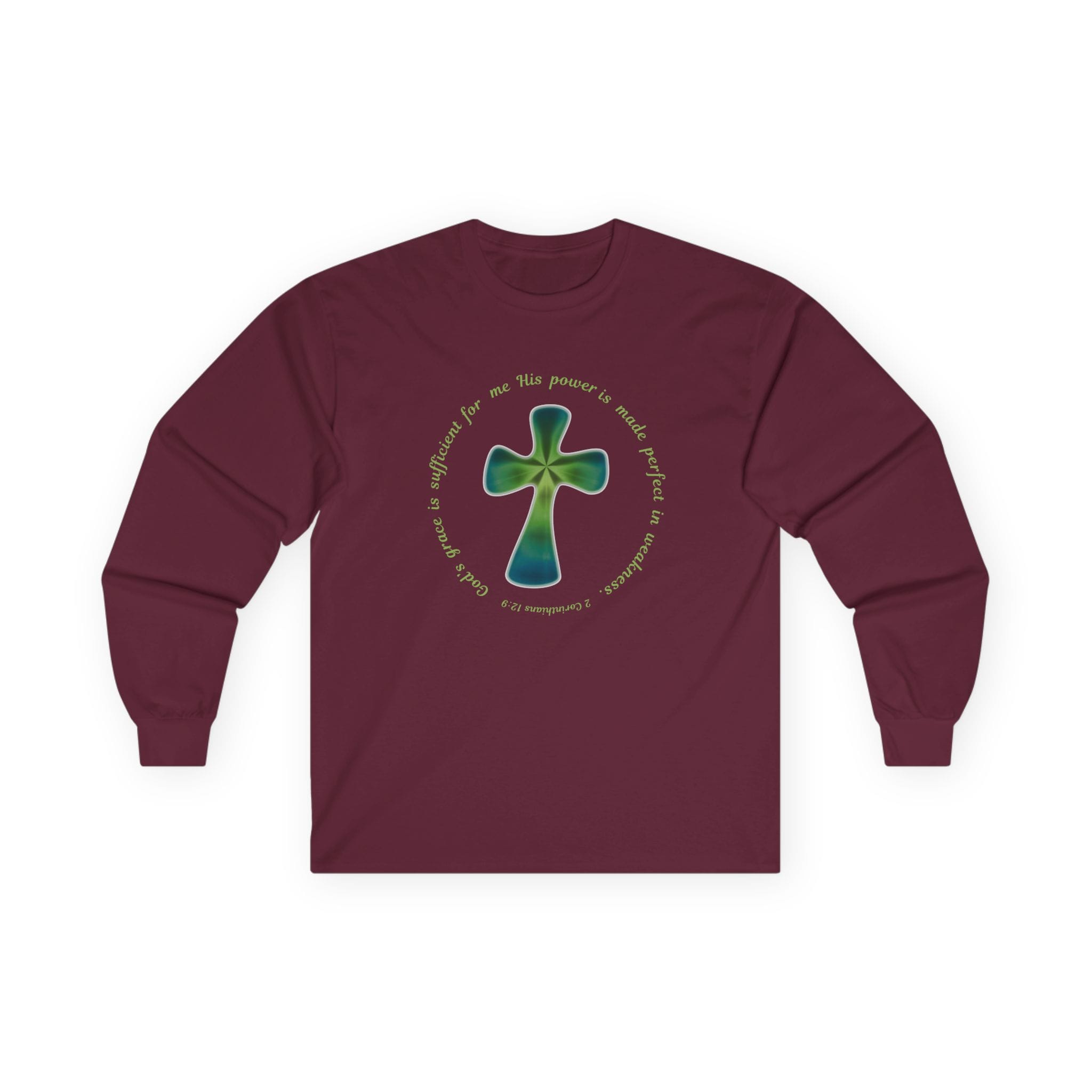 Maroon Long Sleeve Tee Faith over Fatigue Cross