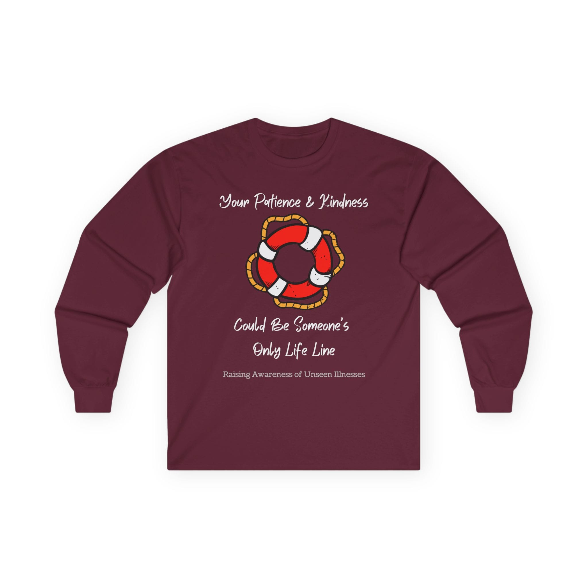 Maroon Long Sleeve Tee Patience & Kindness Lifeline