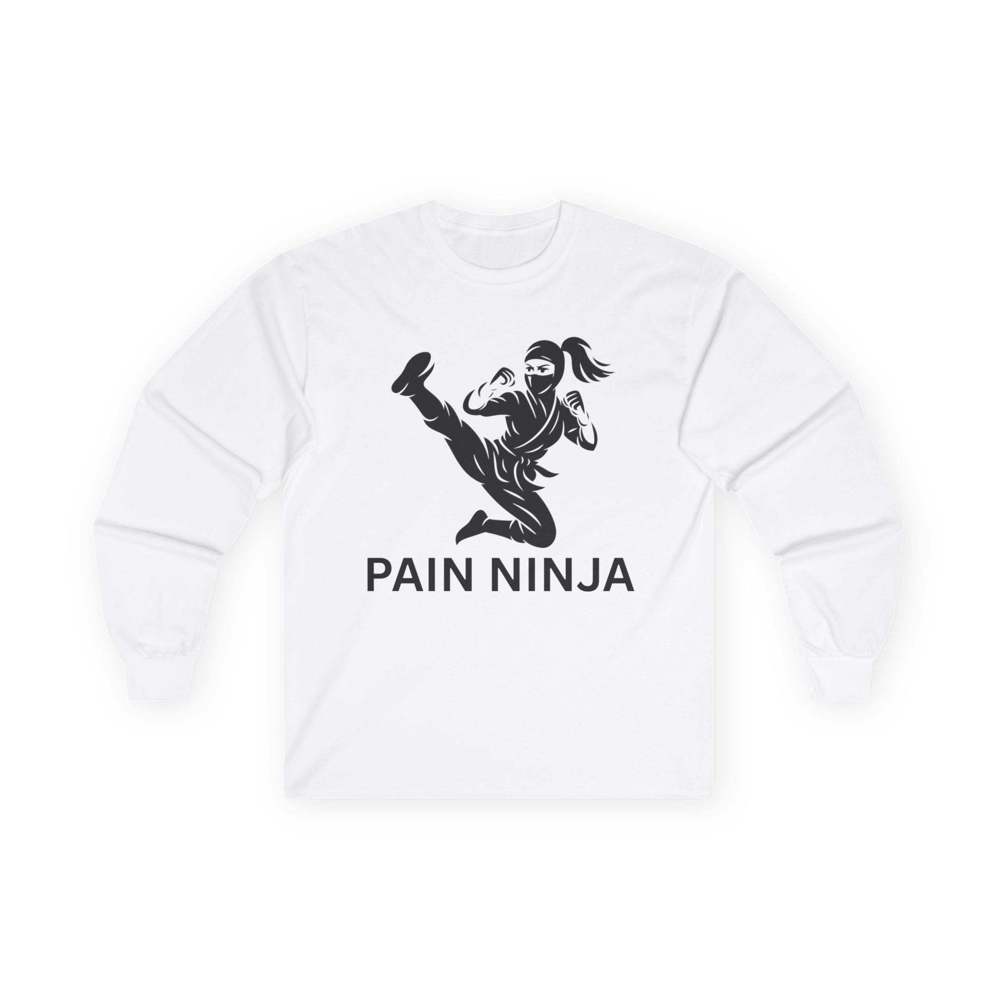 White Long Sleeve Tee Pain Ninja Kick Woman