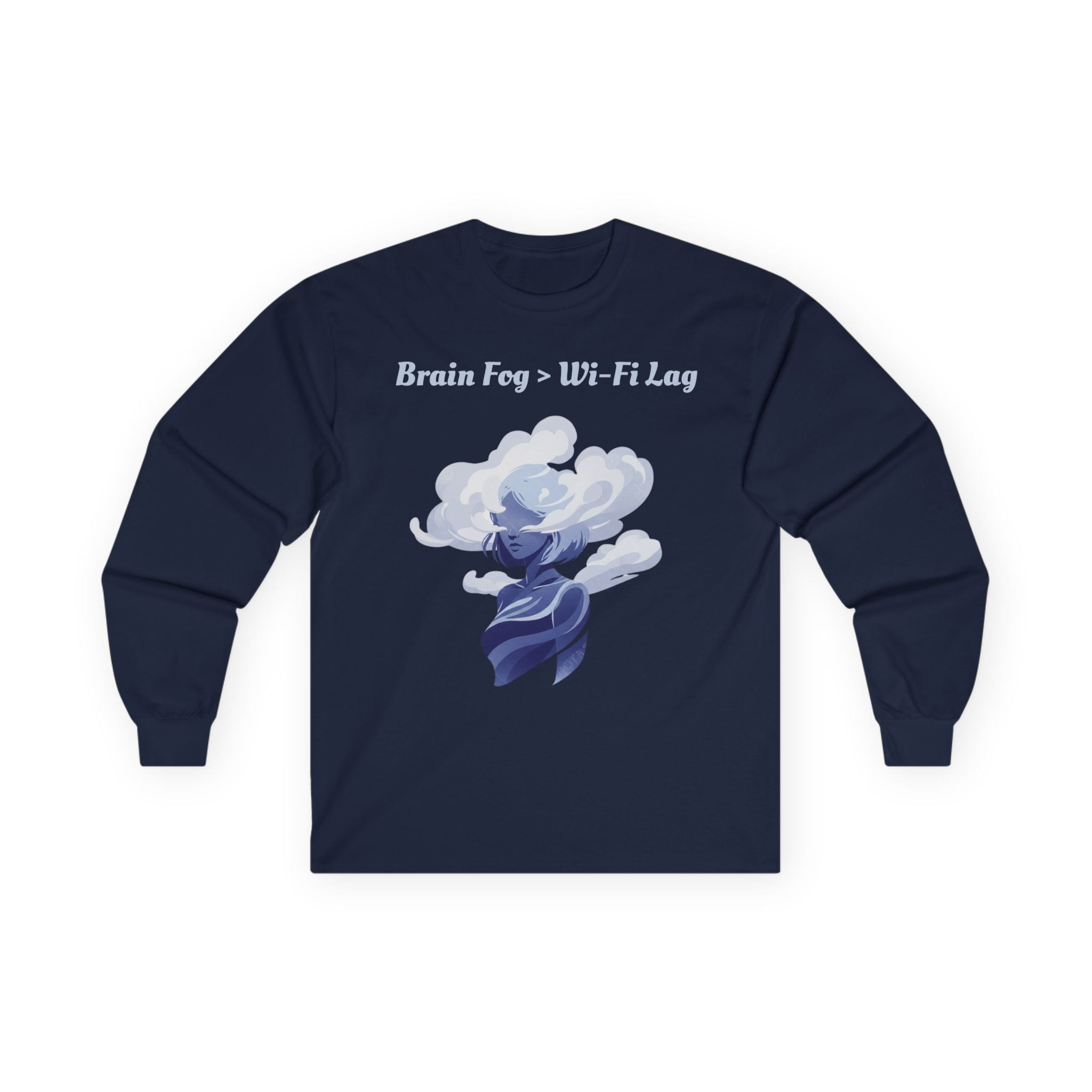 Navy Blue Long Sleeve Tee Brain Fog > WiFi Lag