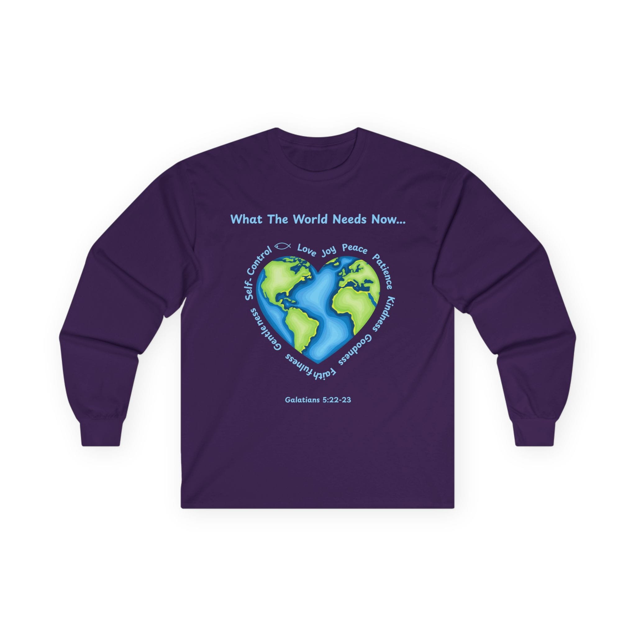 Purple Long Sleeve Tee What the World Needs Earth Heart