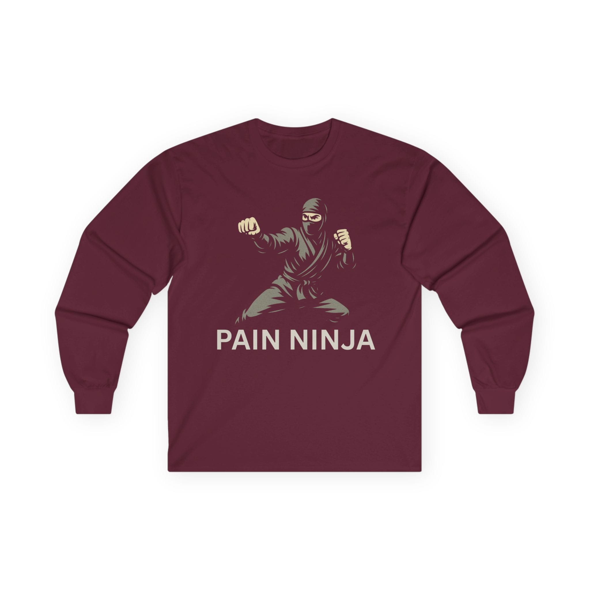 Maroon Long Sleeve Tee Pain Ninja Fists