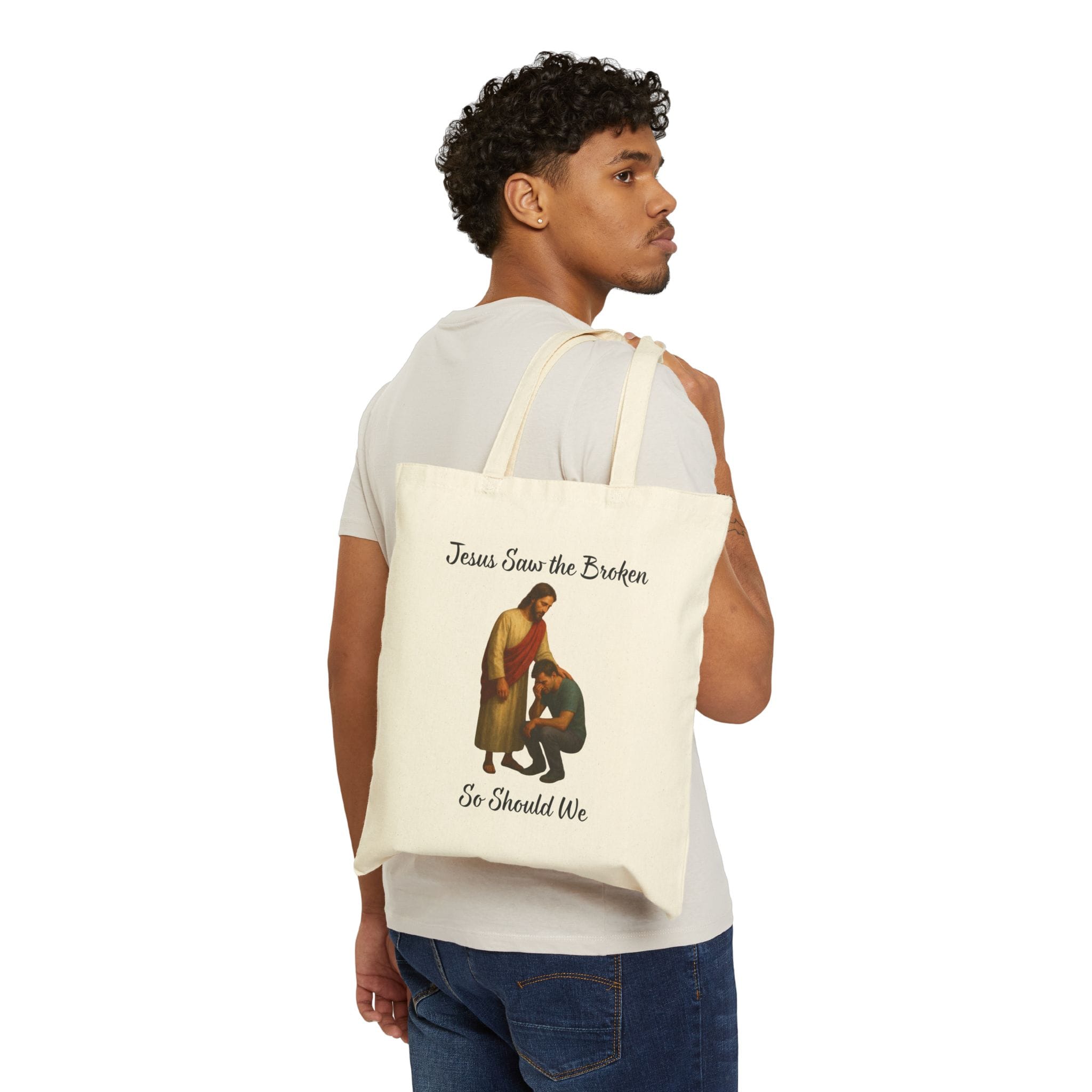 Natural Canvas Tote Jesus Saw the Broken Man