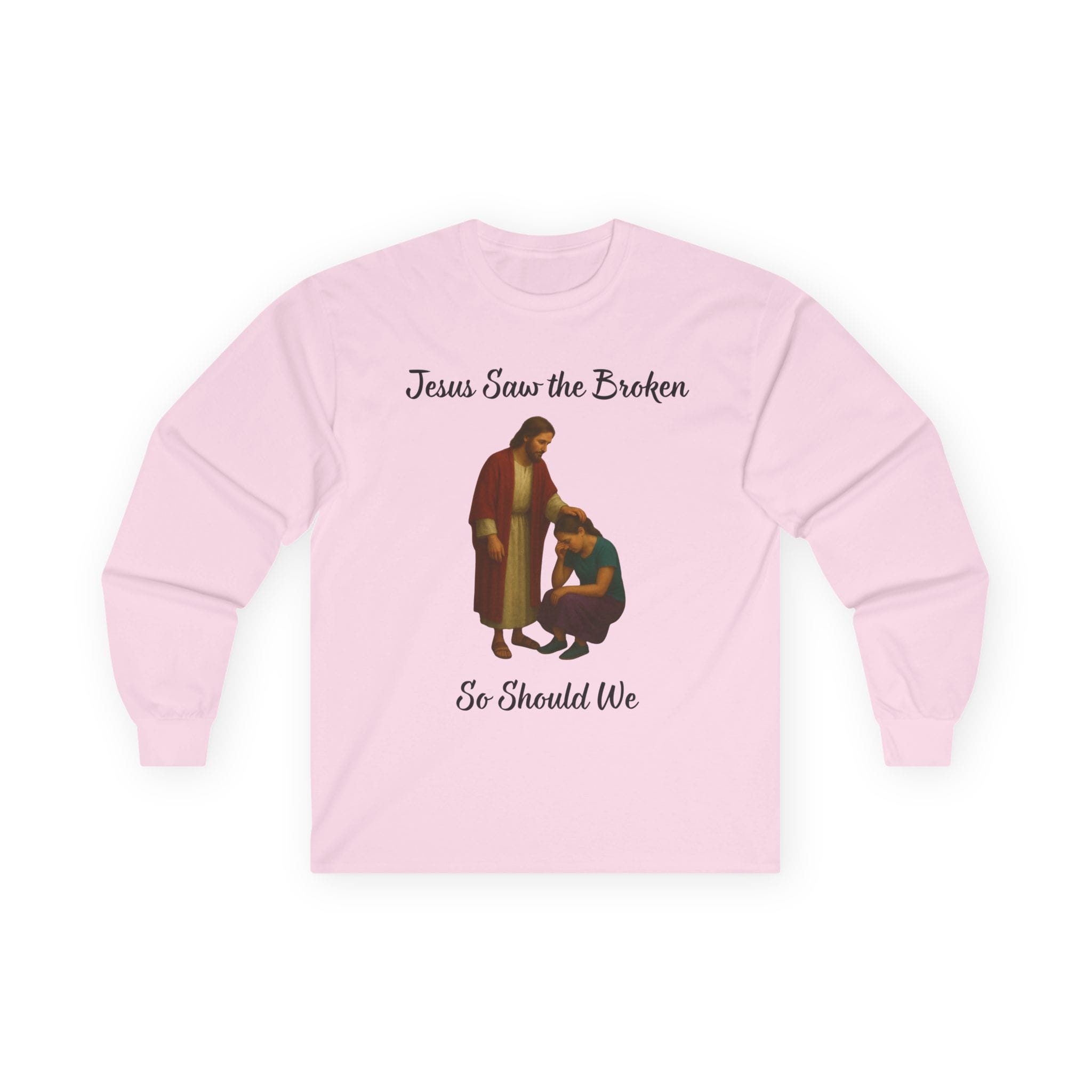 Light Pink Long Sleeve Tee Jesus Saw the Broken Woman