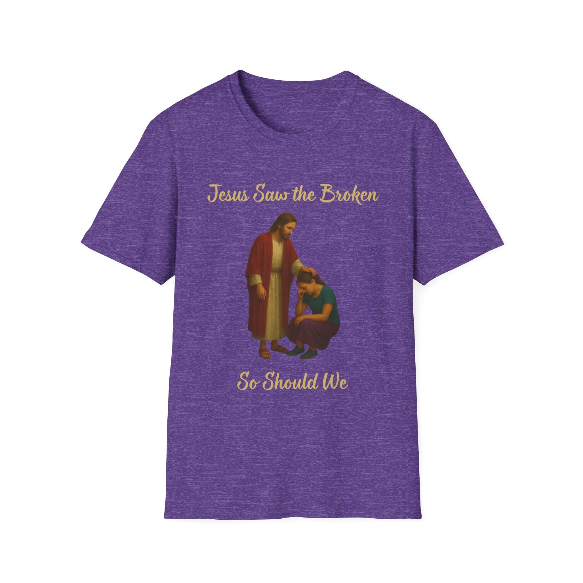 Heather Purple Short Sleeve Tee Jesus Saw the Broken Woman