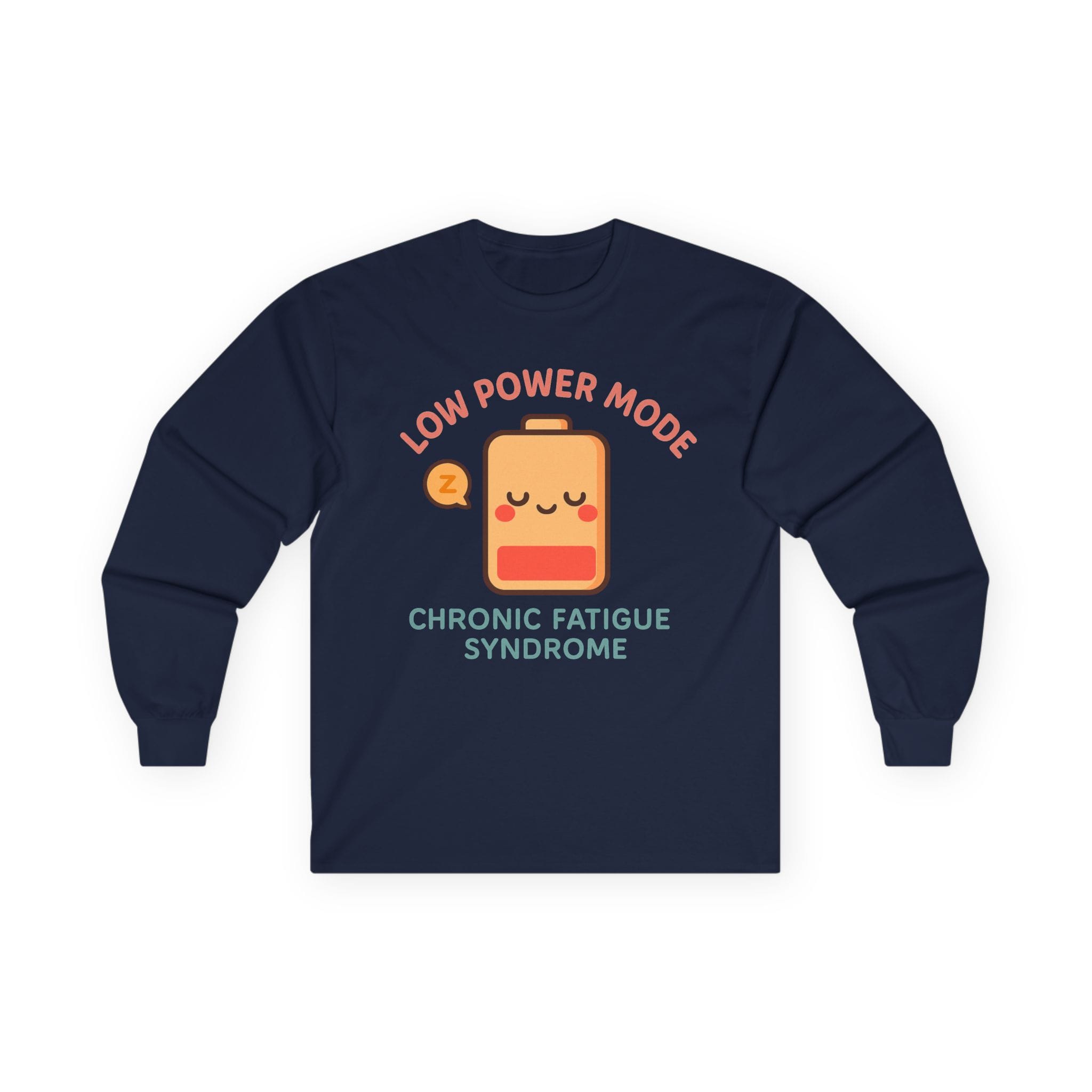 Navy Blue Long Sleeve Tee Low Power Mode Battery
