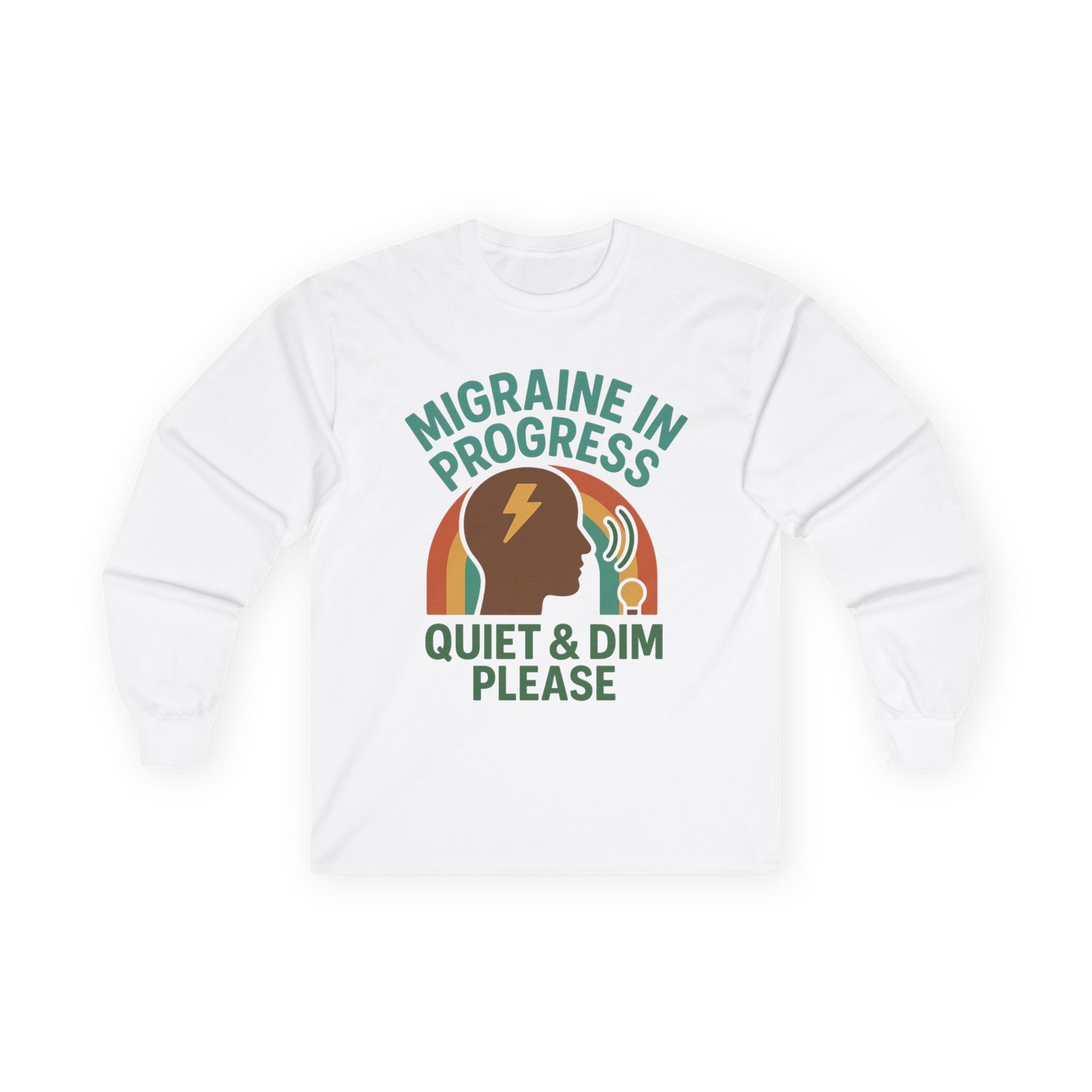 White Long Sleeve Tee Quiet & Dim Migraine