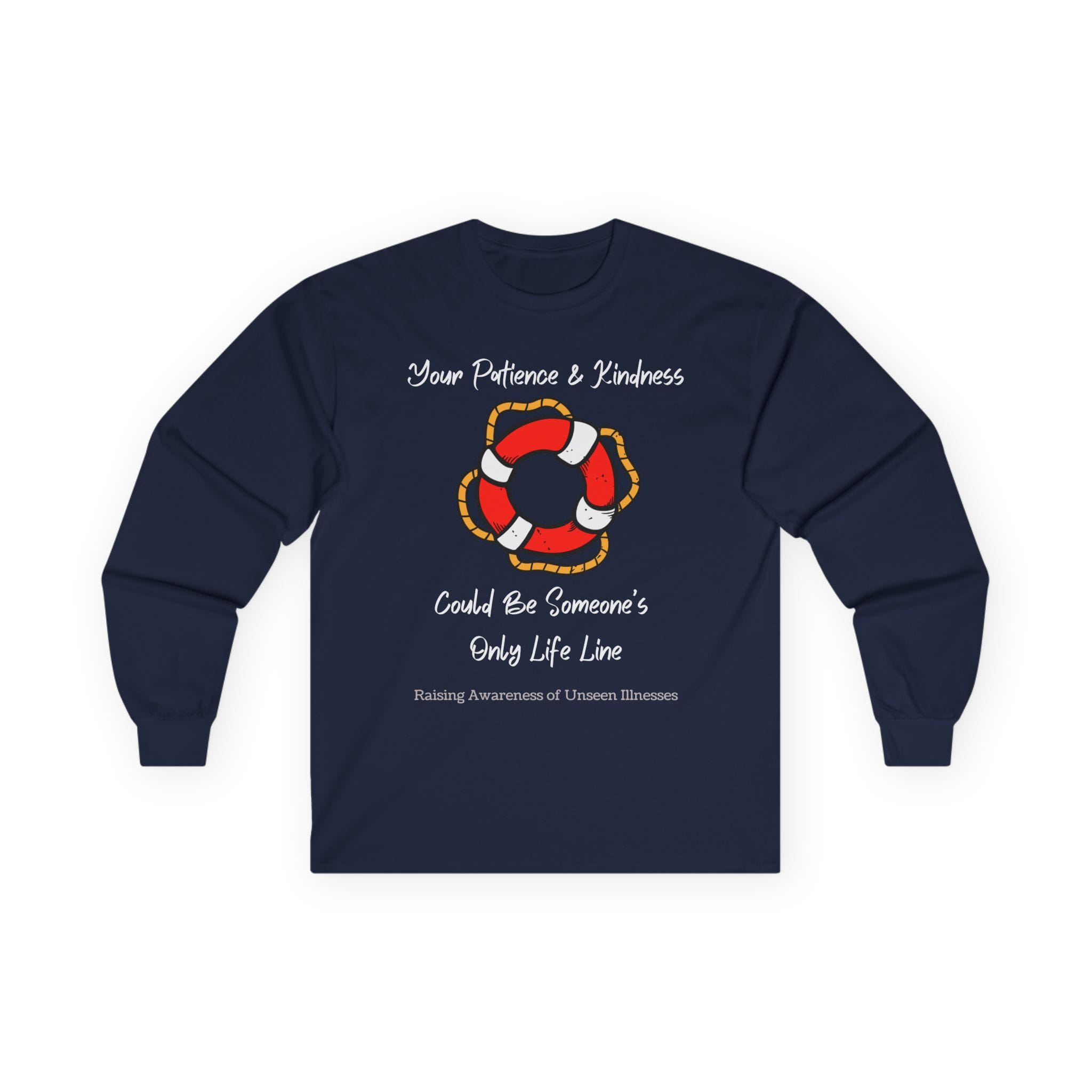 Navy Blue Long Sleeve Tee Patience & Kindness Lifeline
