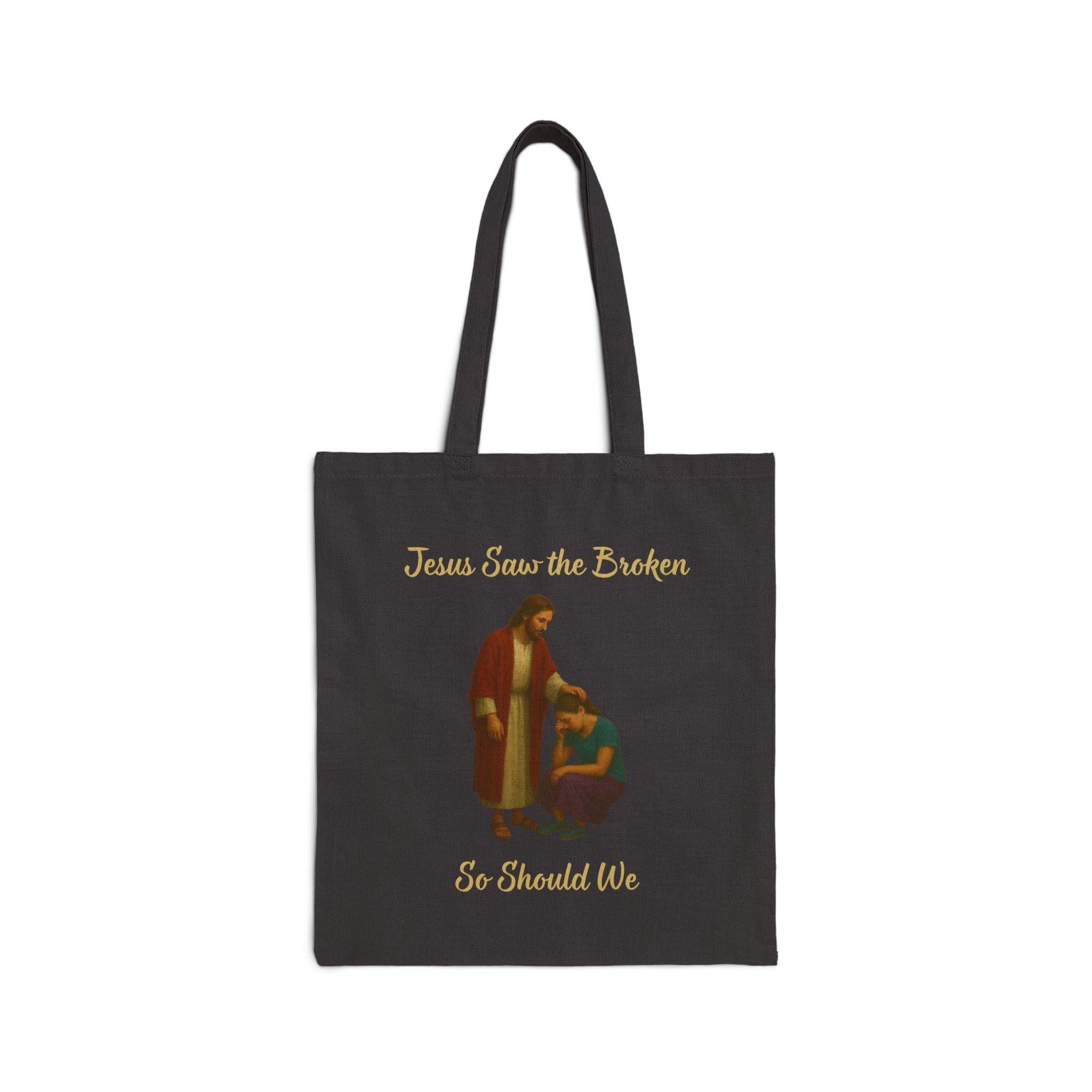 Black Canvas Tote Jesus Saw the Broken Woman