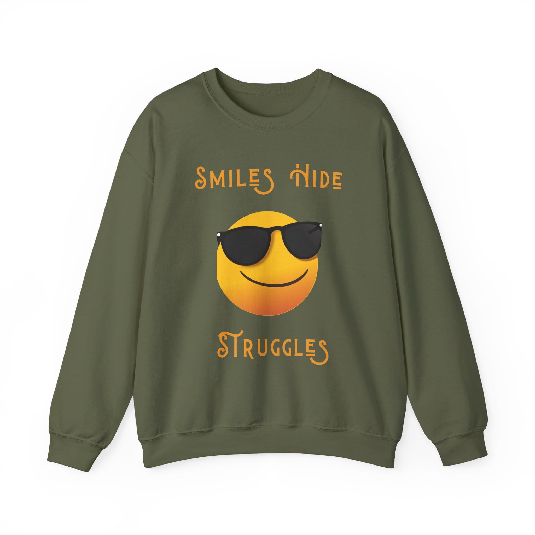 Military Green Sweatshirt Smiles Hide Struggles