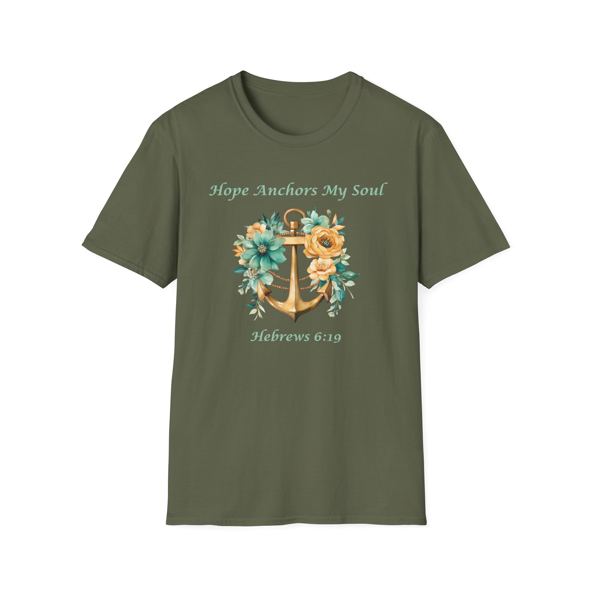 Military Green Short Sleeve Tee Hope Anchors My Soul Floral