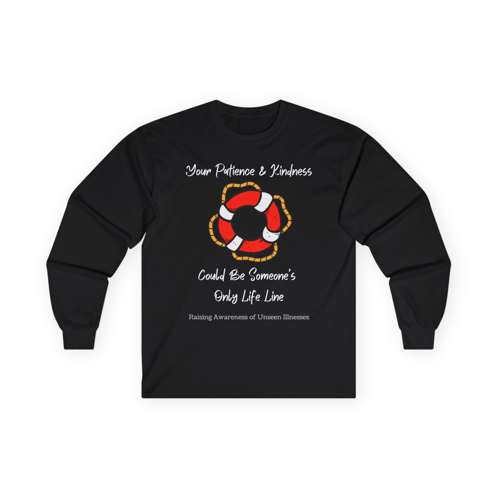 Black Long Sleeve Tee Patience & Kindness Lifeline