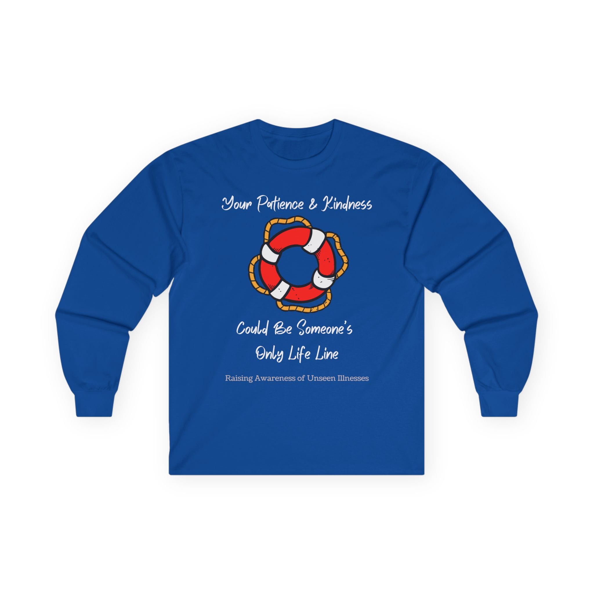 Royal Blue Long Sleeve Tee Patience & Kindness Lifeline