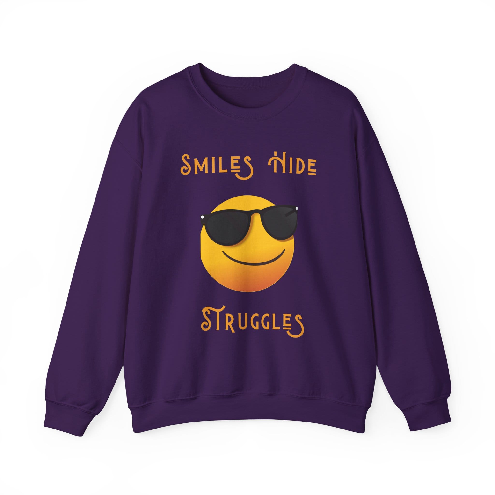 Purple Sweatshirt Smiles Hide Struggles