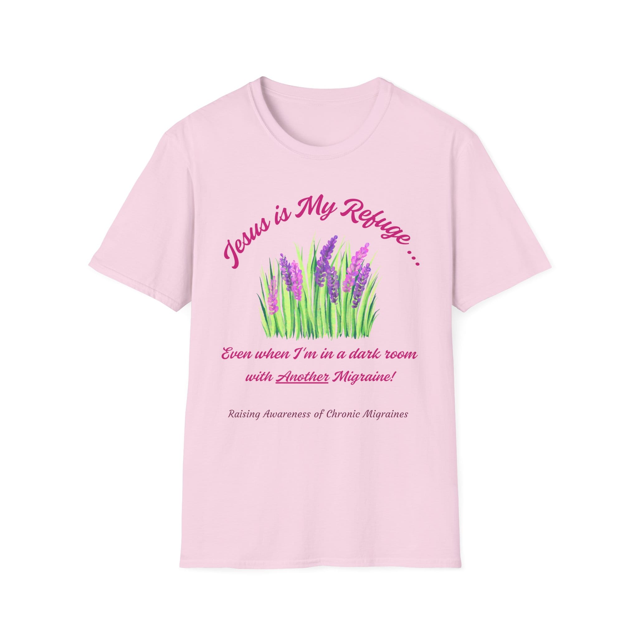 Light Pink Short Sleeve Tee Jesus is my Refuge Migraine Floral