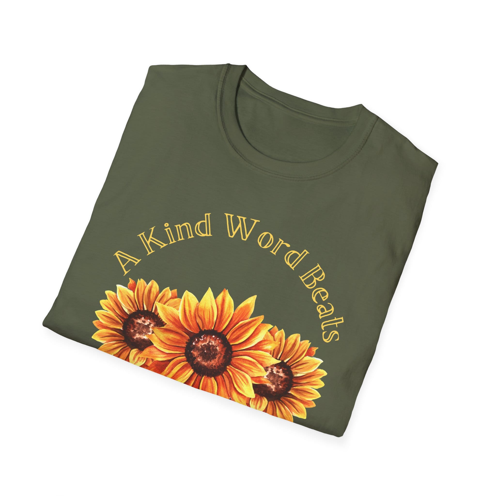 Military Green Short Sleeve Tee Kind Word Cure Sunflower