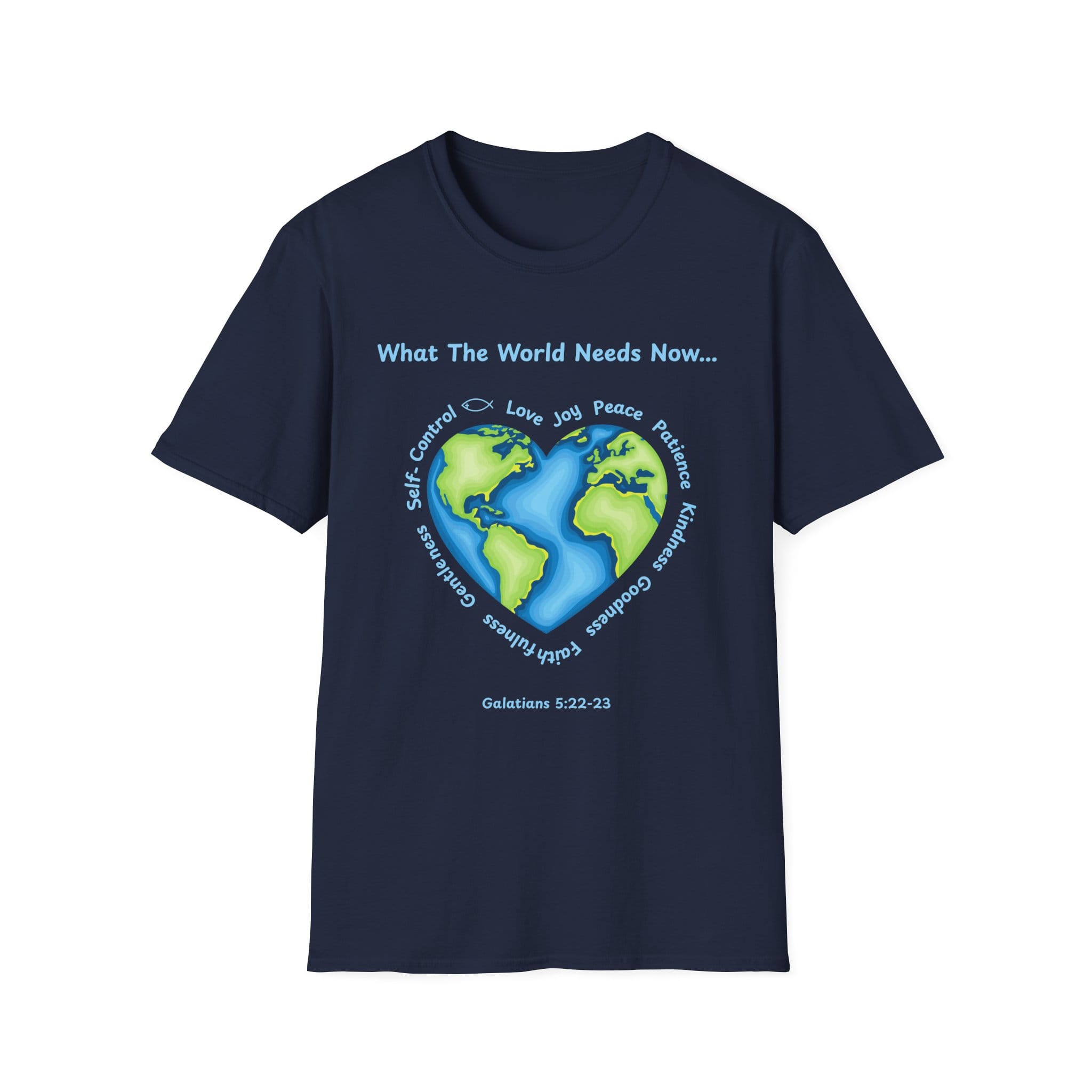 Navy Blue Short Sleeve Tee What the World Needs Earth Heart