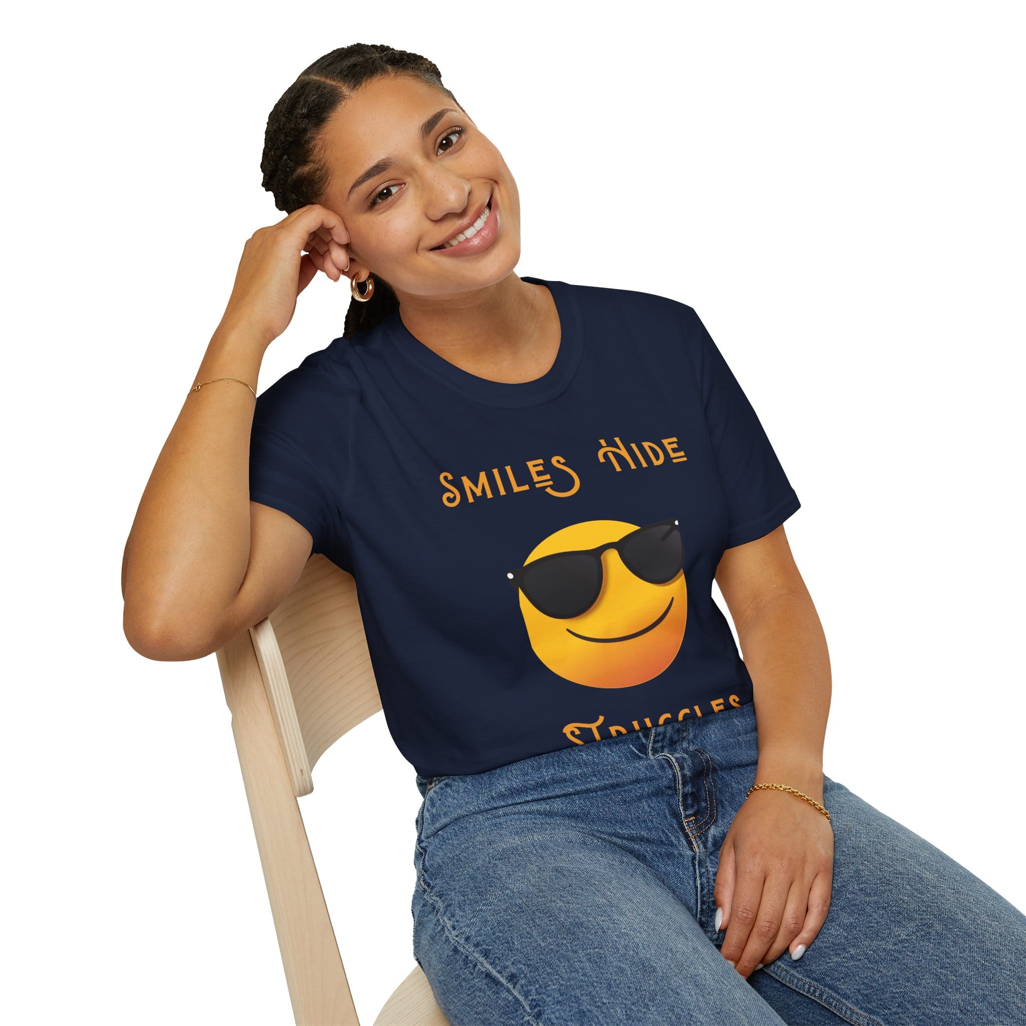 Navy Blue Short Sleeve Tee Smiles Hide Struggles