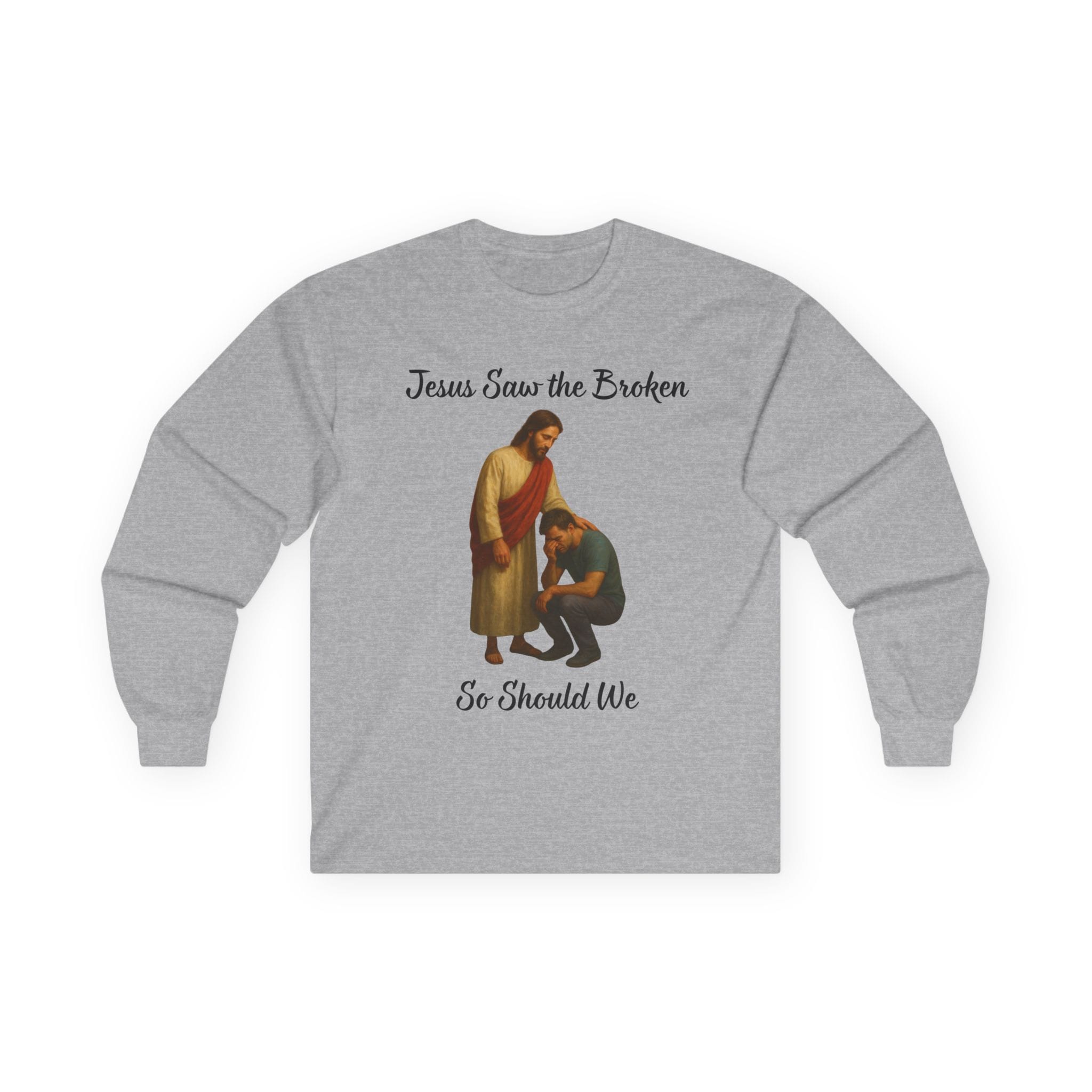 Sport Gray Long Sleeve Tee Jesus Saw the Broken Man