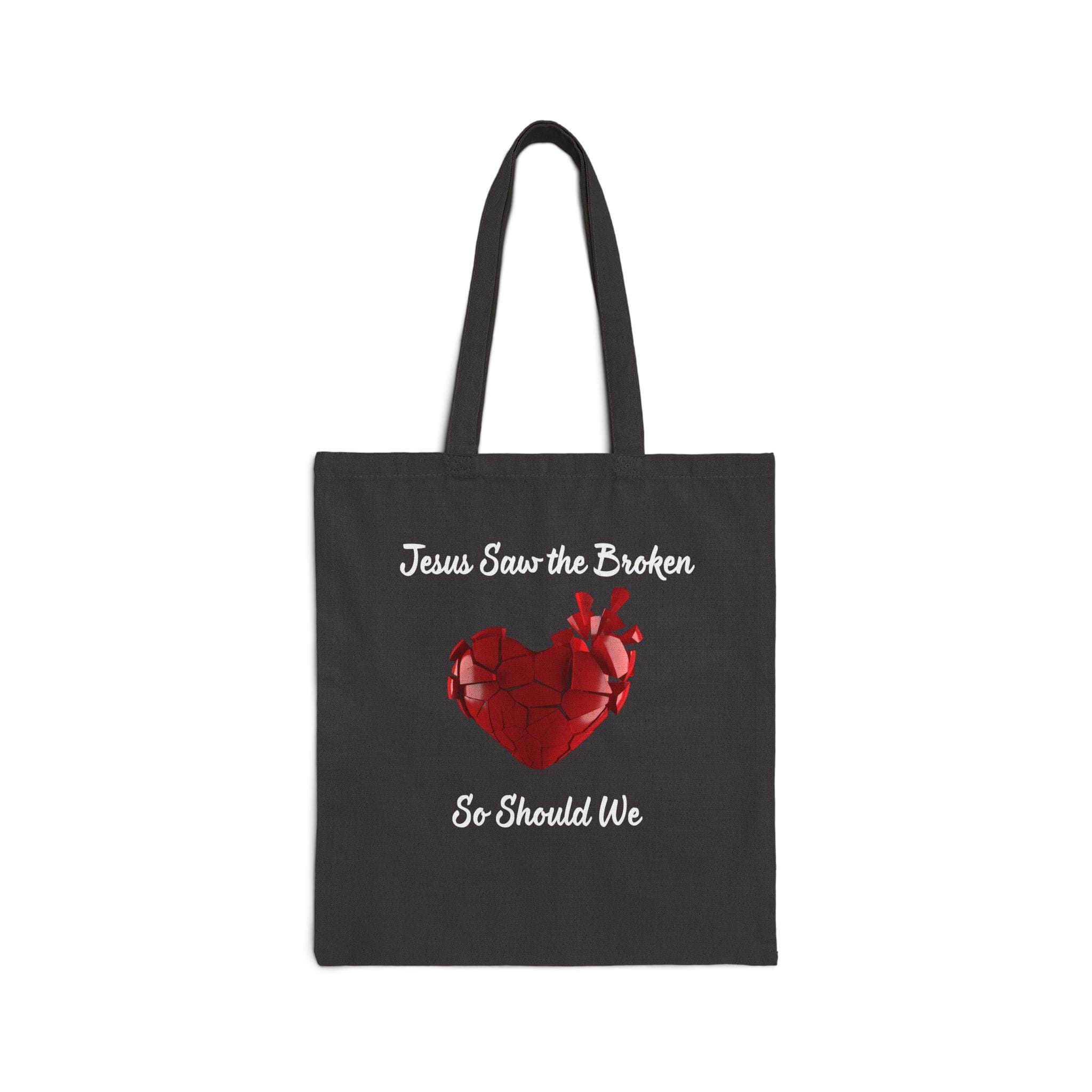 Black Canvas Tote Jesus Saw the Broken Hearted