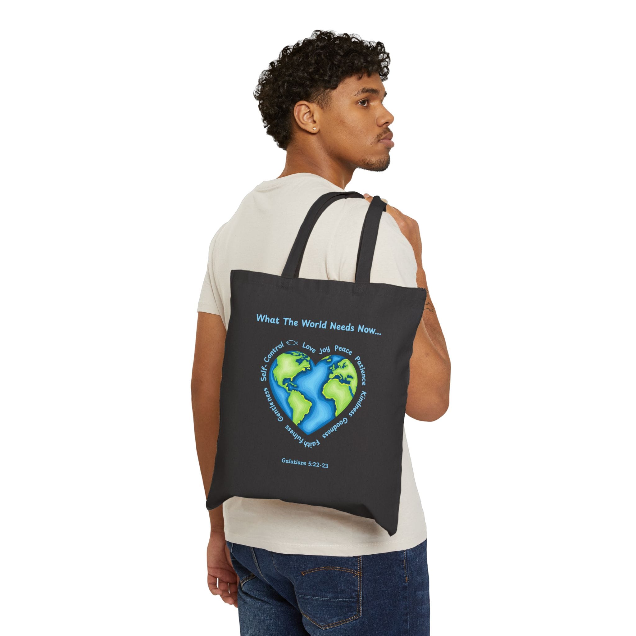 Black Canvas Tote What the World Needs Earth Heart