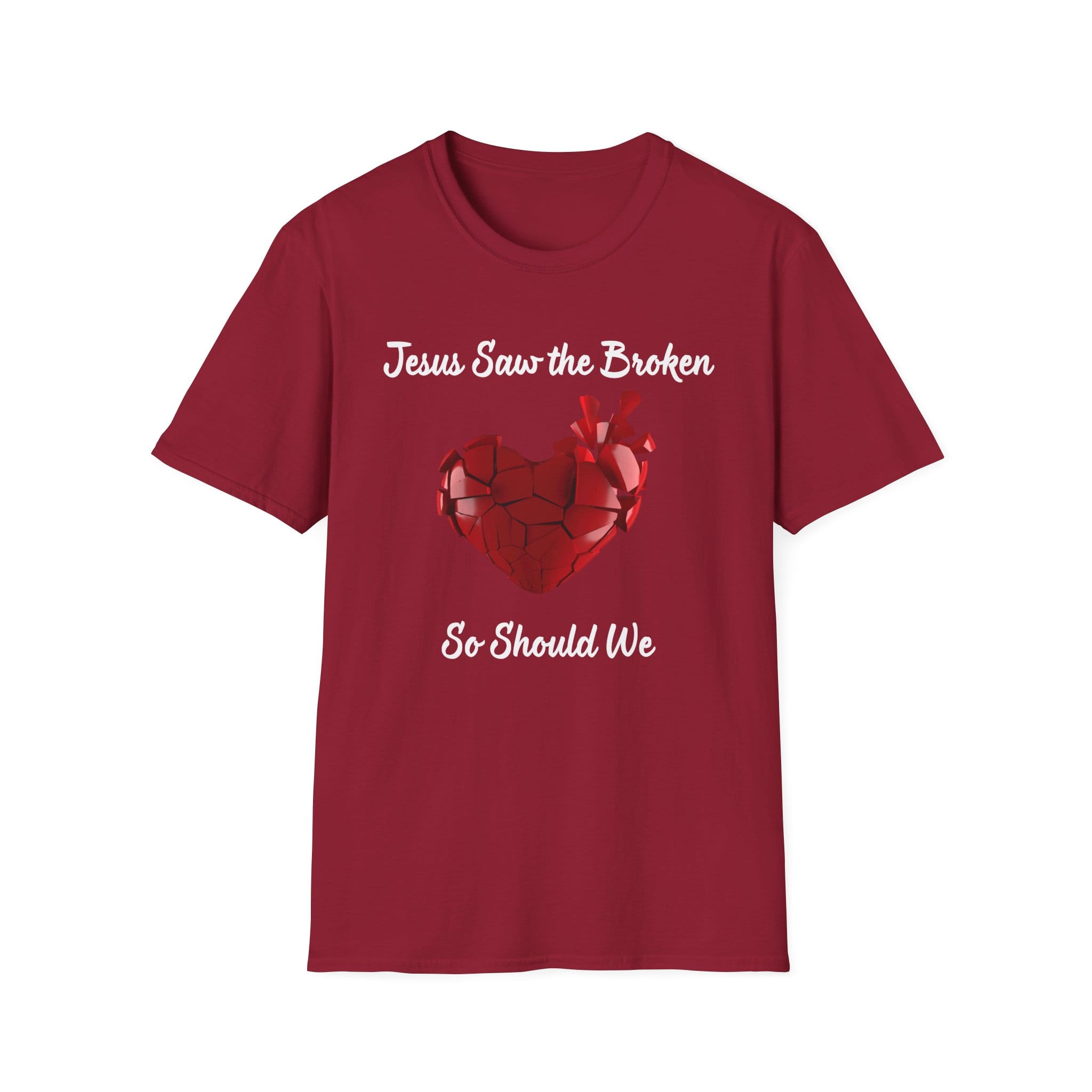 Cardinal Red Short Sleeve Tee Jesus Saw the Broken Hearted