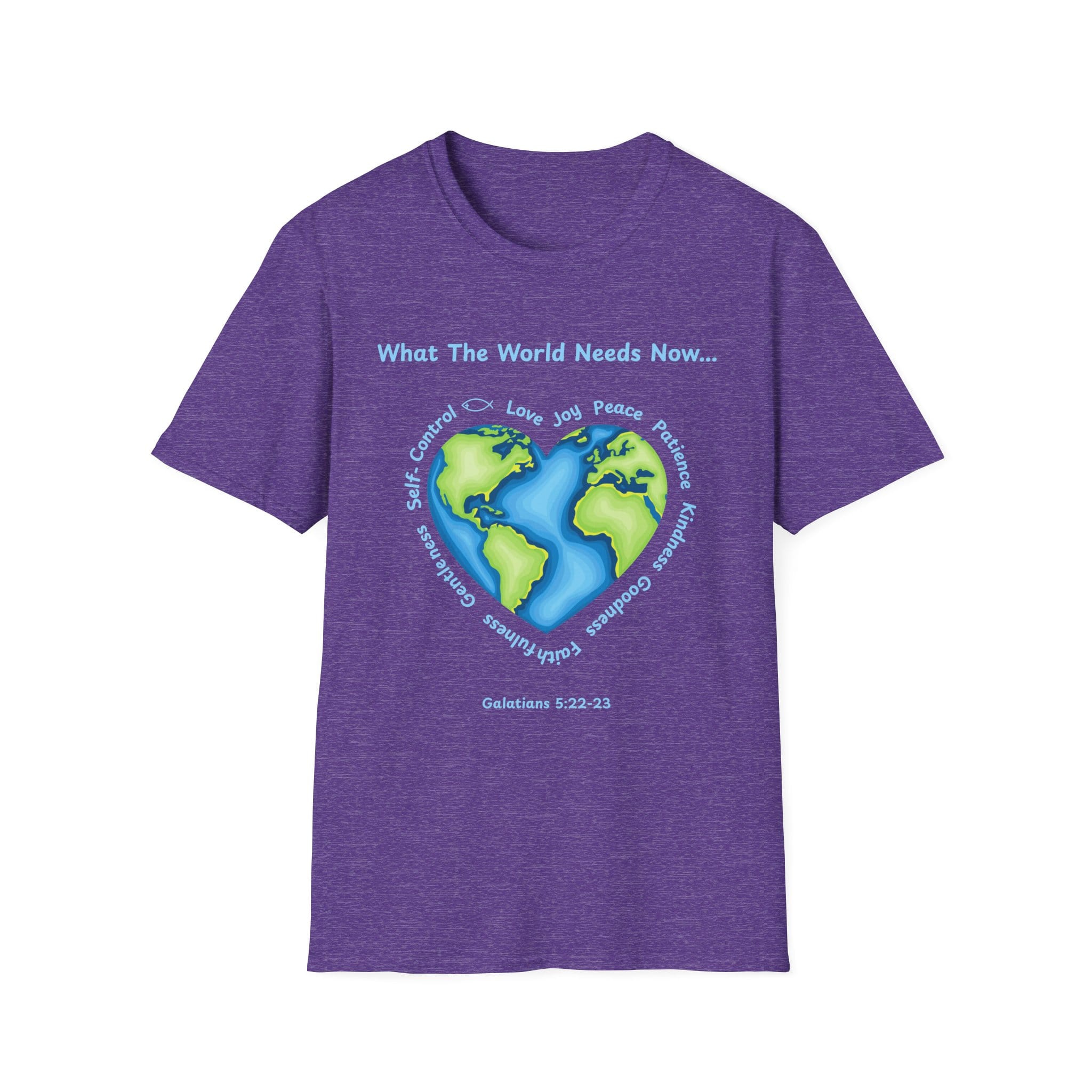 Heather Purple Short Sleeve Tee What the World Needs Earth Heart