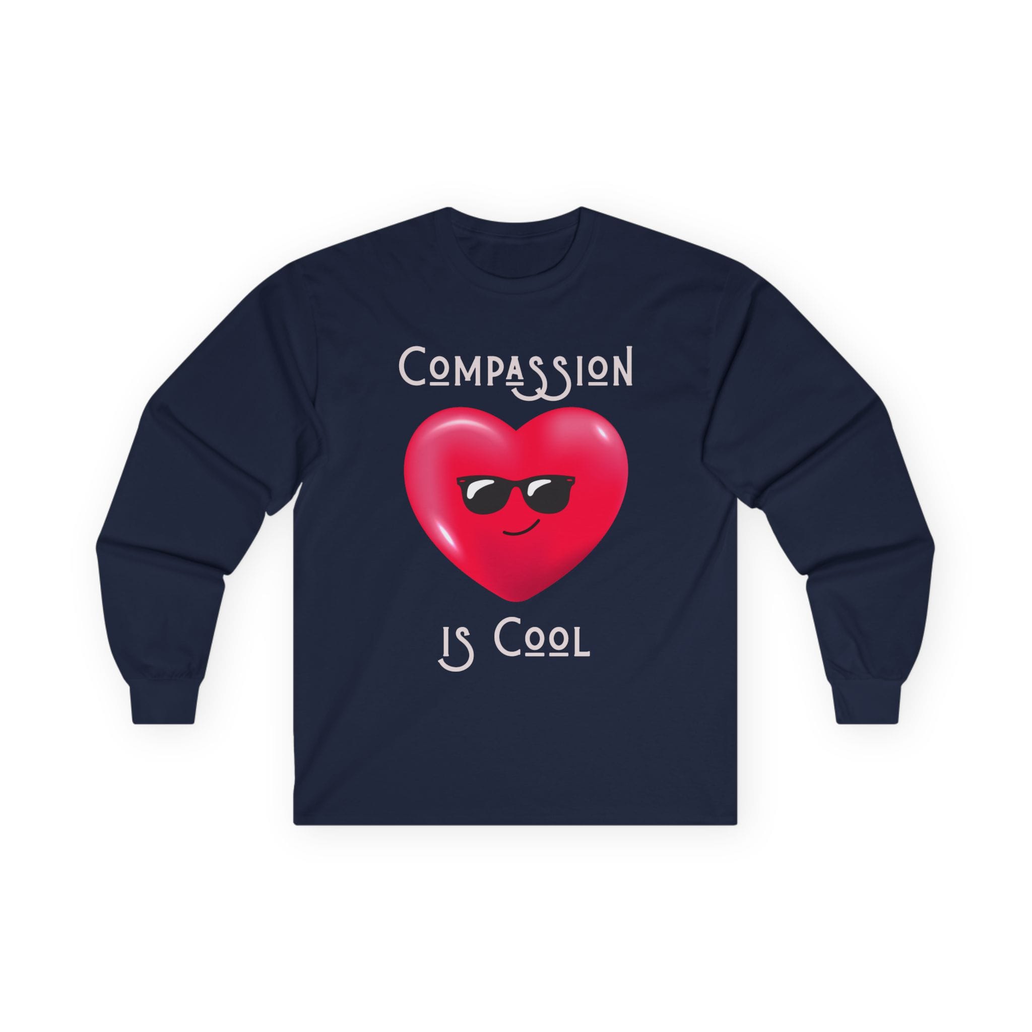 Navy Blue Long Sleeve Tee Compassion is Cool Heart